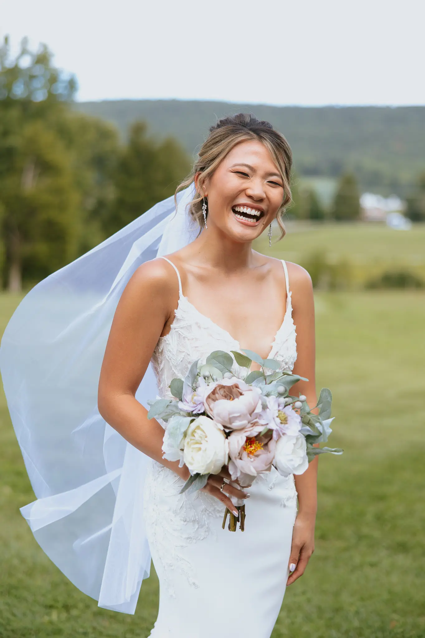 Bride In Lace Crepe Wedding Dress Called Alda By Rebecca Ingram
