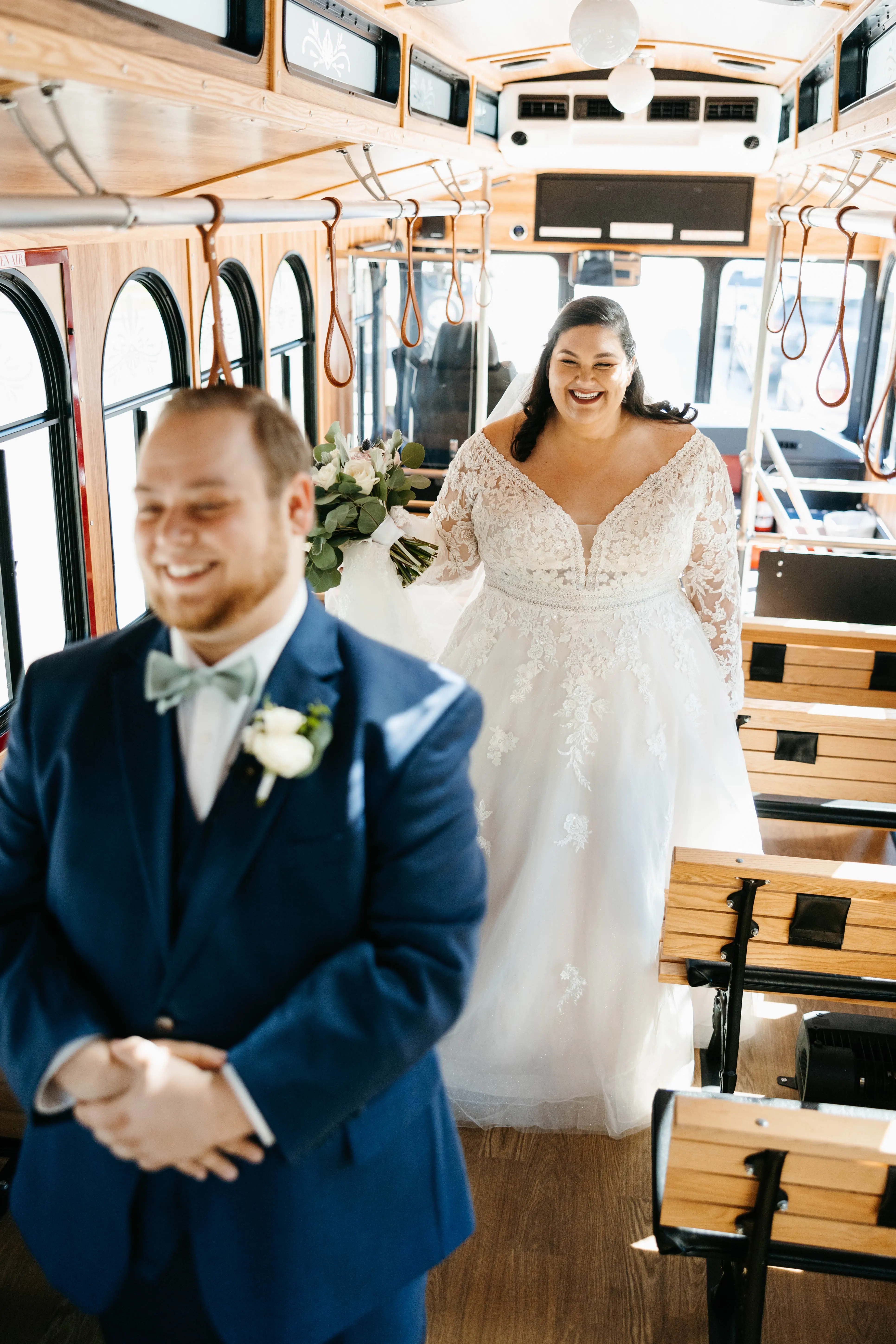 Groom With Bride Wearing Illusion Sleeve A-Line Wedding Dress Raphael By Maggie Sottero