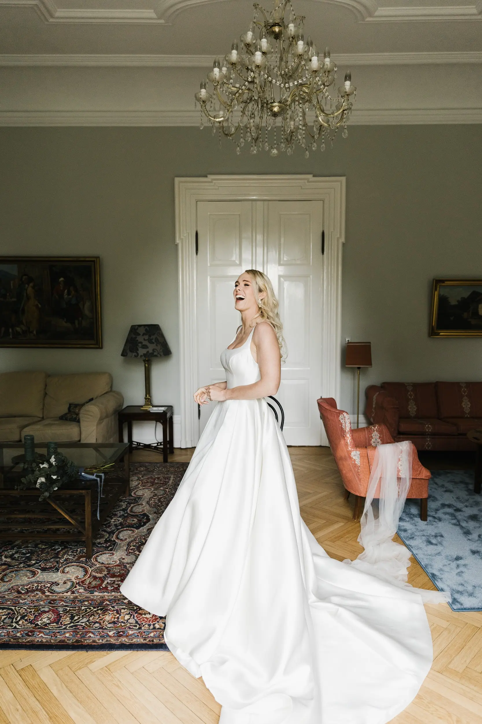 Bride Wearing Satin Ball Gown Selena By Maggie Sottero