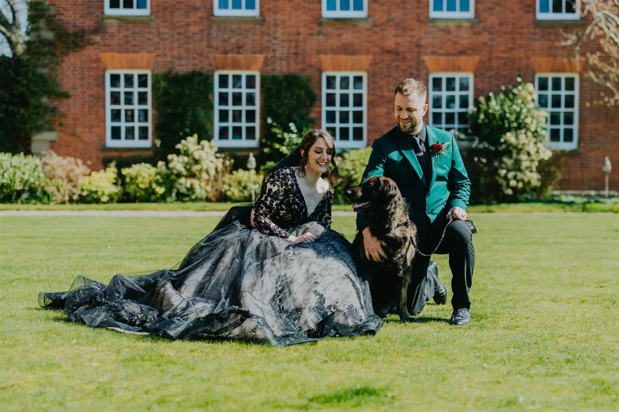 Real Bride in Chic Black Ball Gown Wedding Dress with Contrasting Layers of Tulle and Lace Called Zander by Sottero & Midgley
