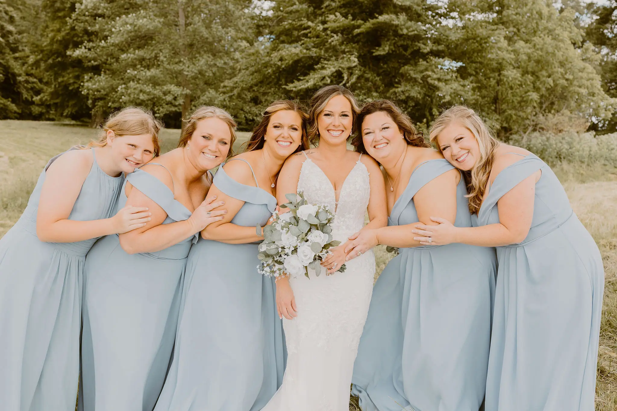 Bride In Floral Wedding Dress Called Fontaine By Maggie Sottero With Bridesmaids