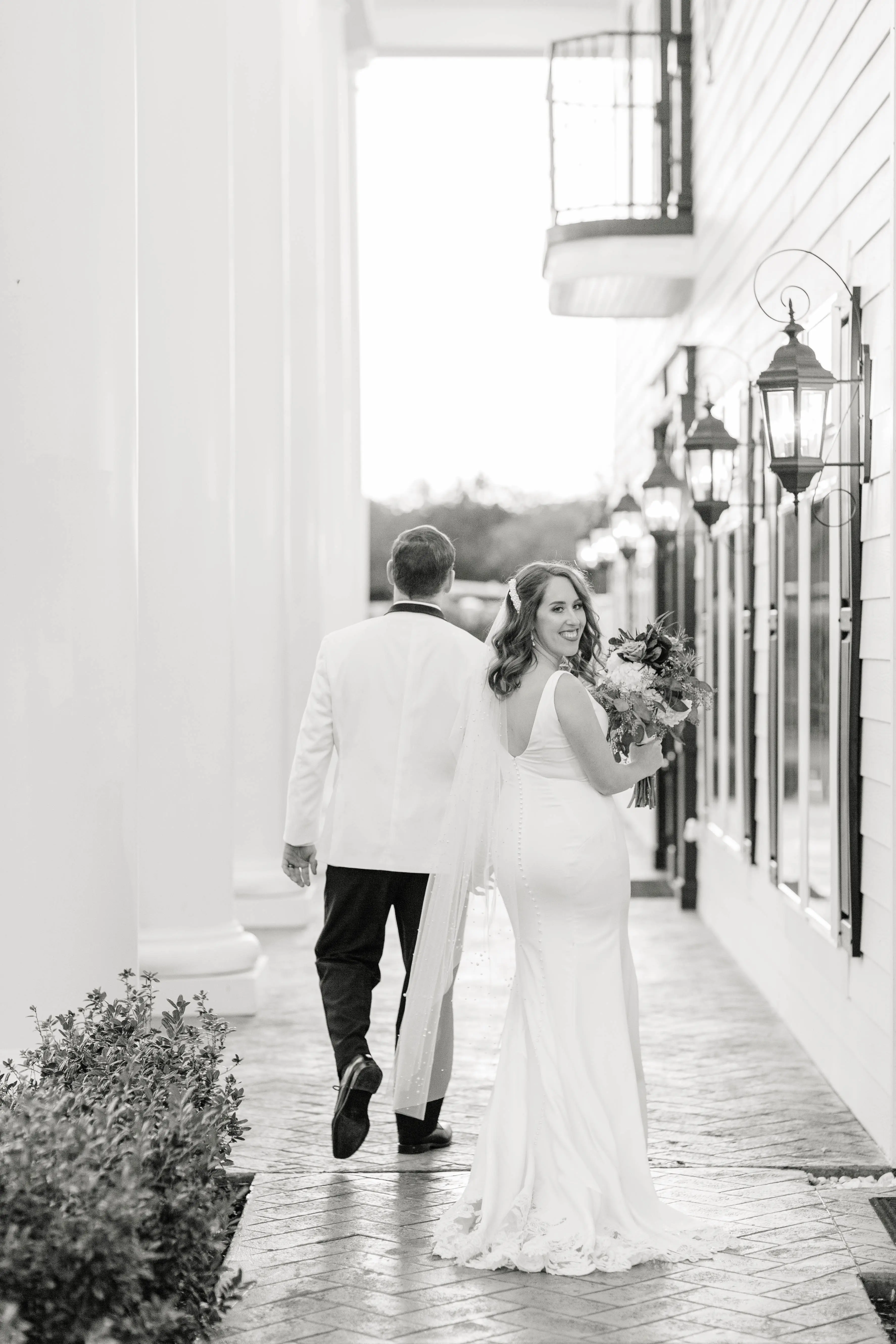 Groom With Bride Wearing Classic Sheath Wedding Dress Alice By Rebecca Ingram