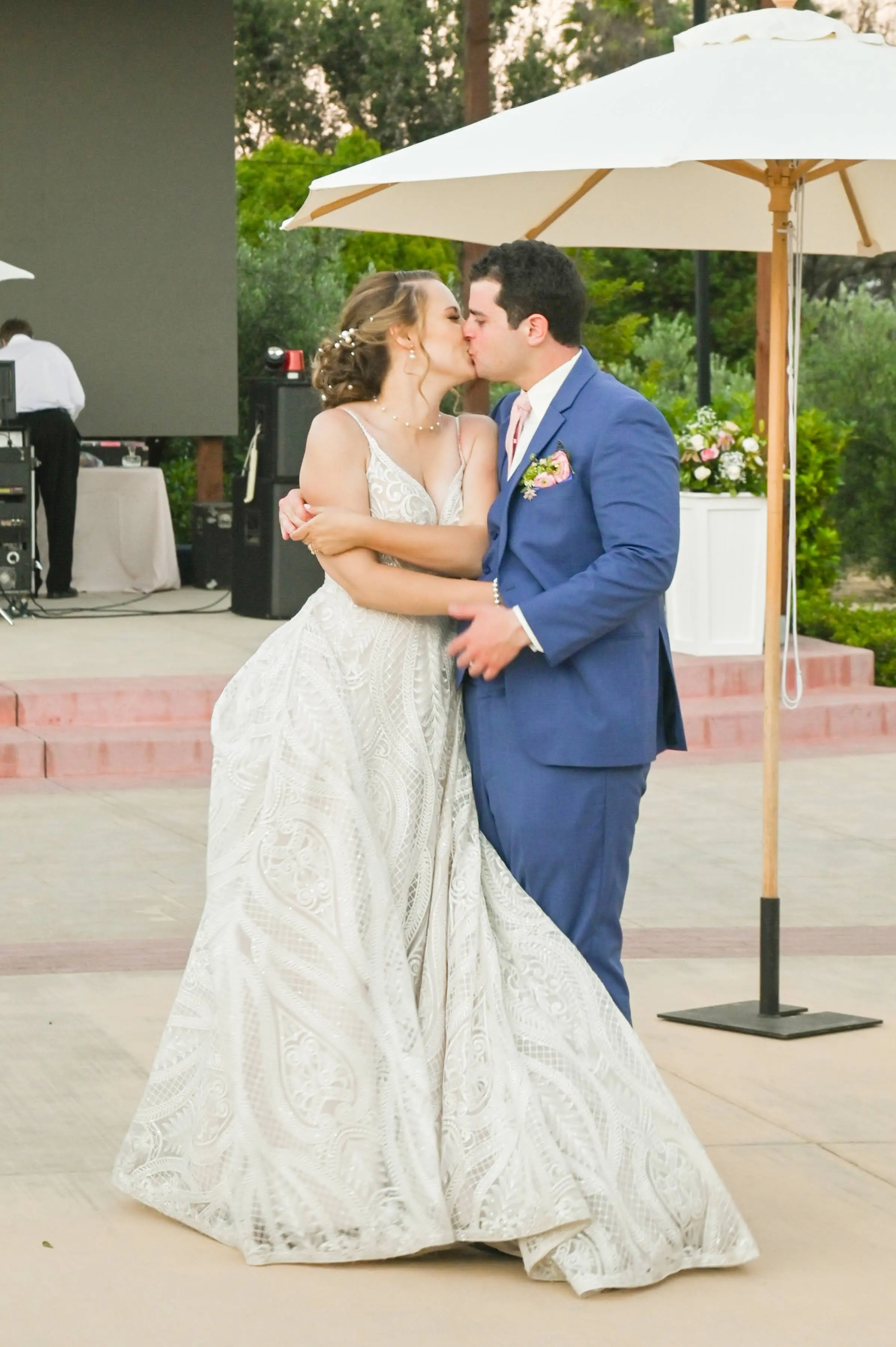bride in sheer sequin lace  wedding dress called roxanne by sottero and midgley
