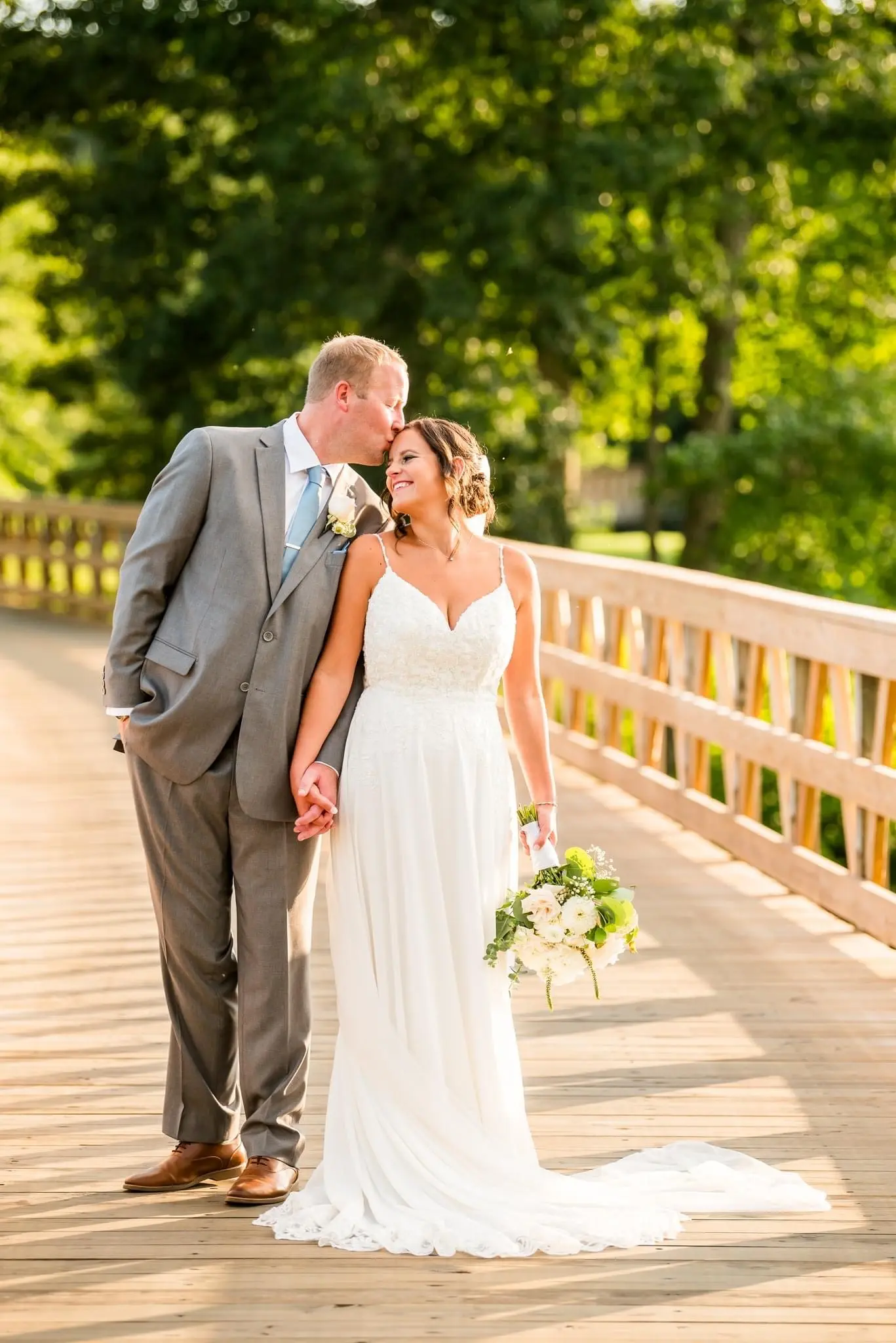 Groom With Bride Wearing Chiffon Wedding Dress With Flirty Lace Primrose By Maggie Sottero