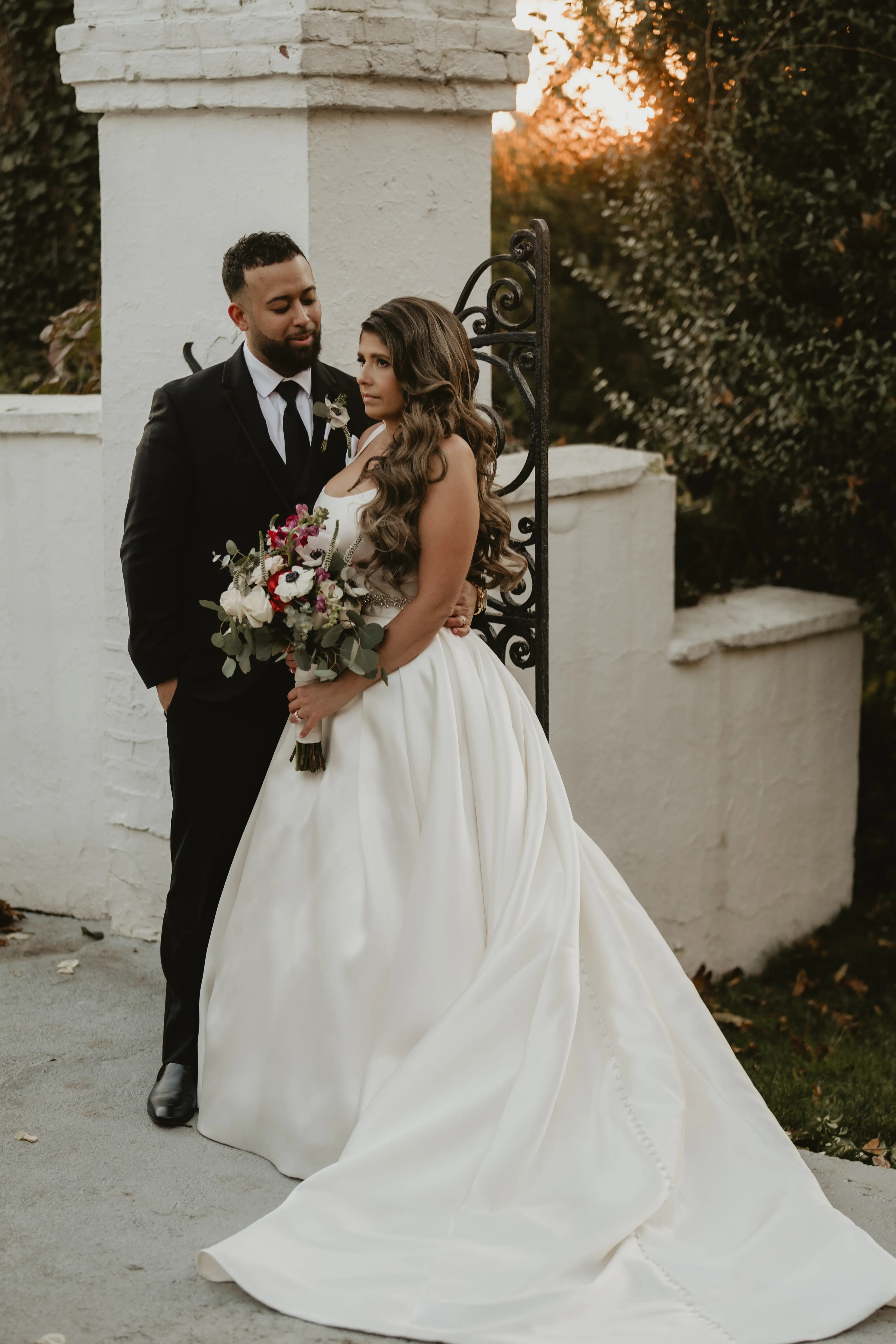 Bride In Simple Satin Wedding Dress Called Selena By Maggie Sottero With Groom