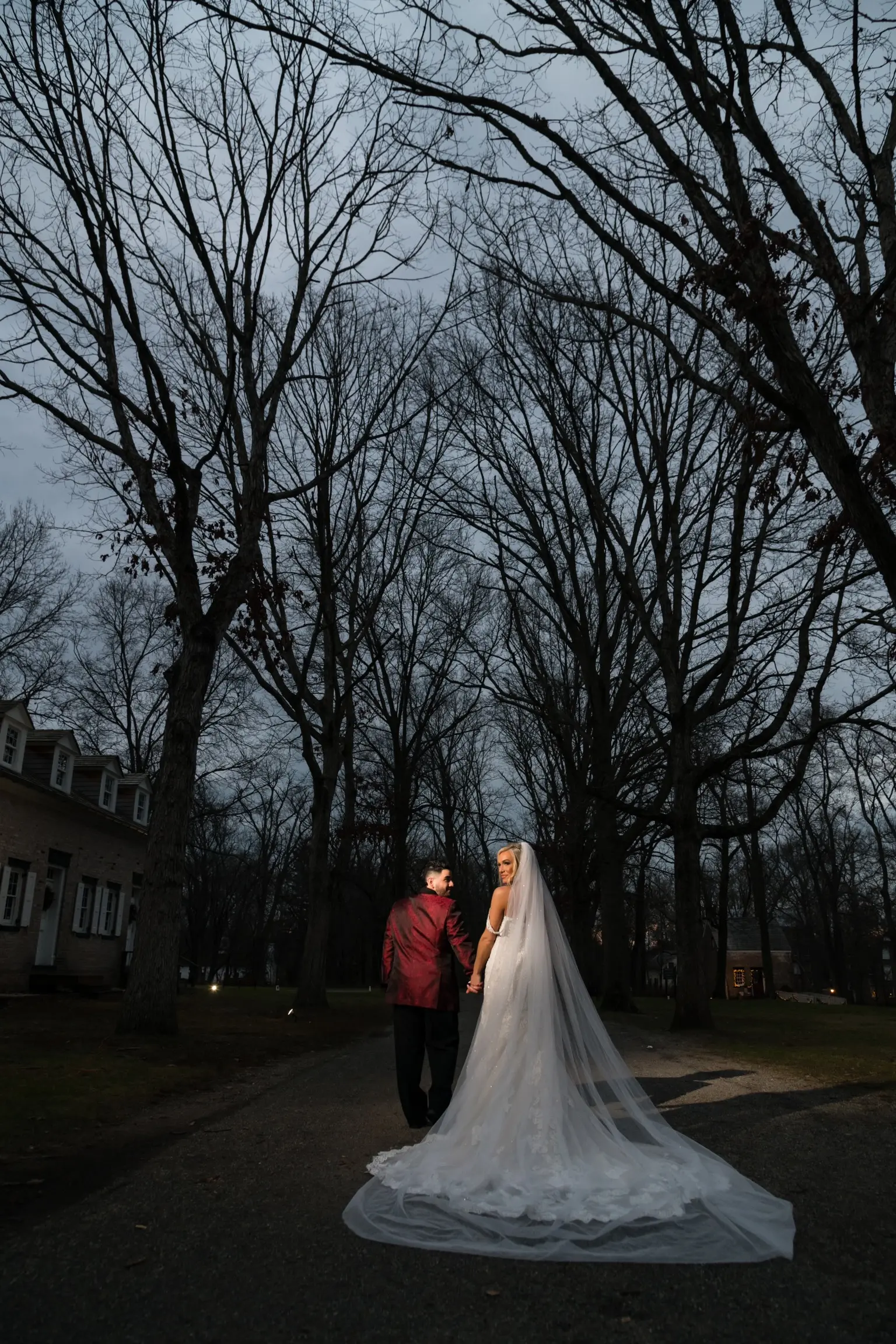Bride In Lace Off The Shoulder Wedding Dresses Called Fiona By Maggie Sottero With Groom