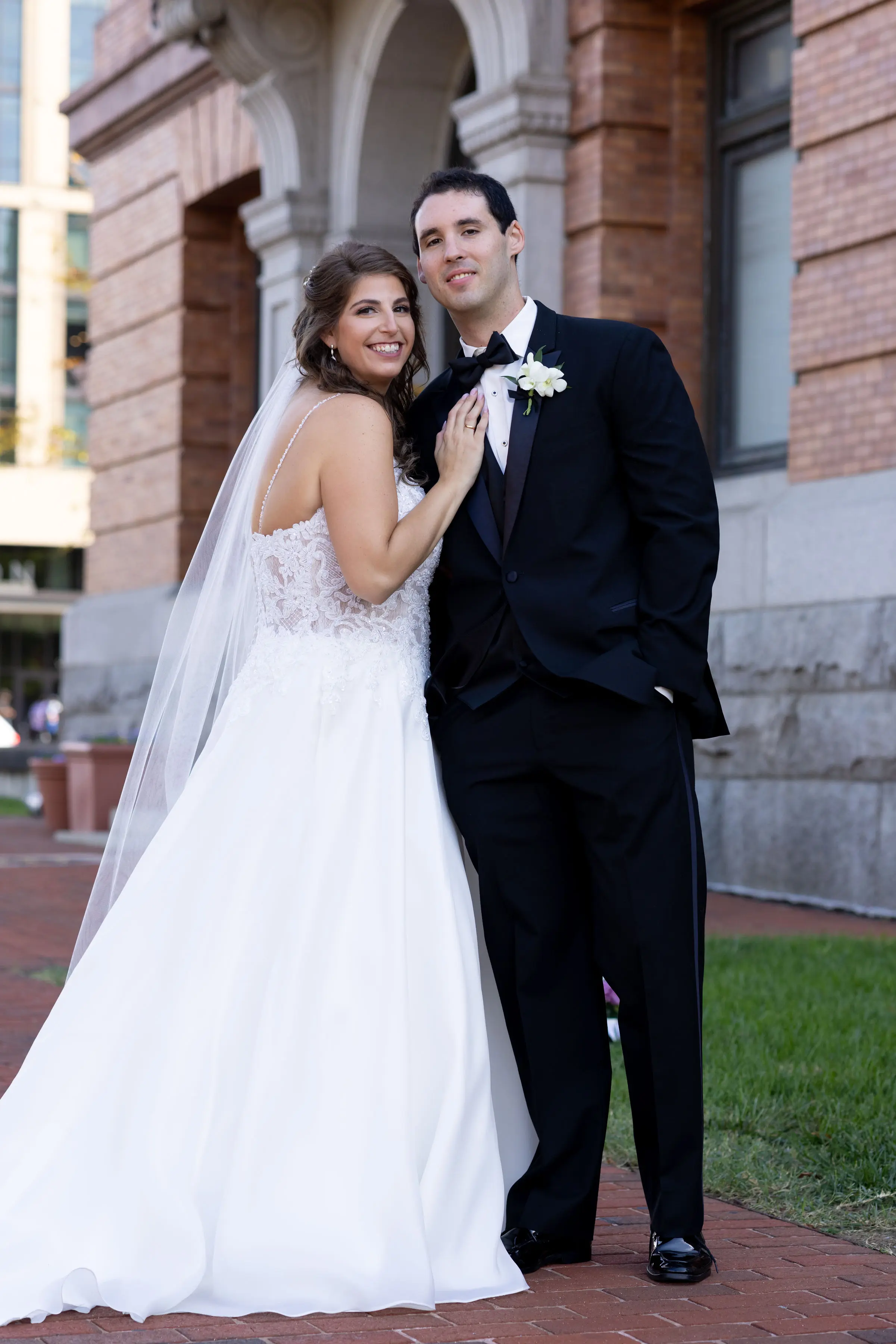 Groom With Bride Wearing A-Line Wedding Dress Savannah By Maggie Sottero