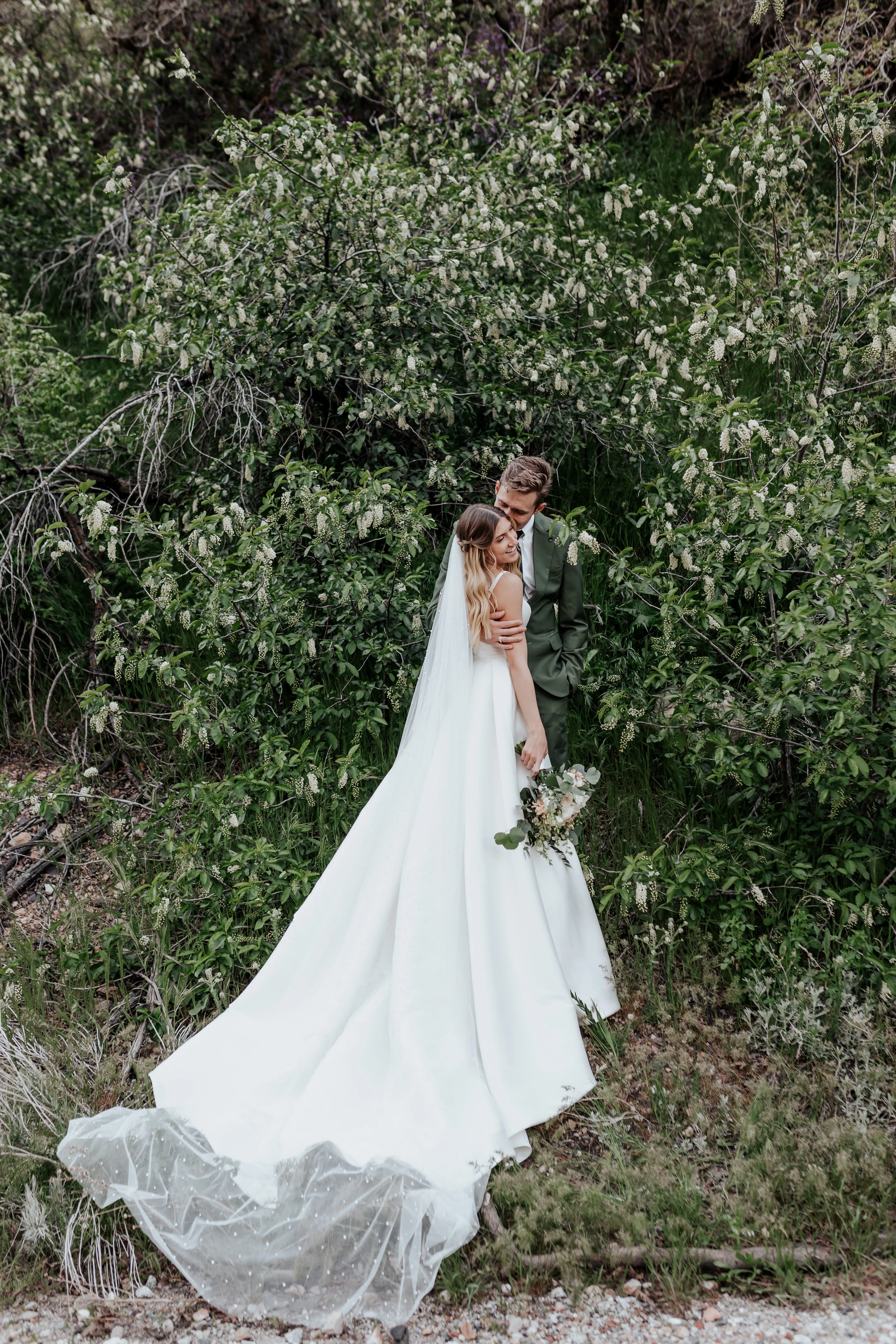 Bride With Groom In Satin Wedding Dress Called Selena By Maggie Sottero