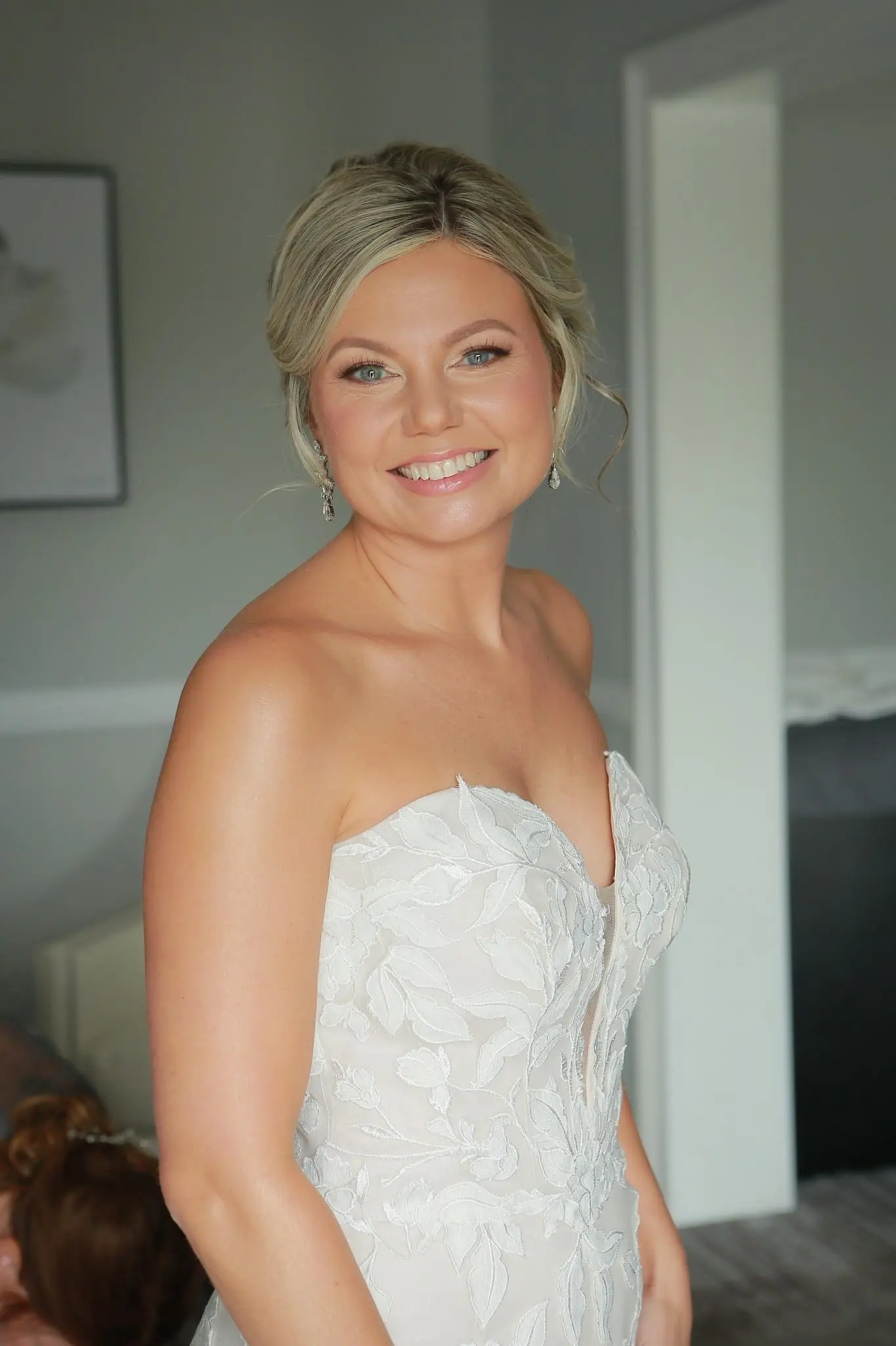 Bride Wearing Mermaid Wedding Dress With Oversized Floral Lace Hattie By Rebecca Ingram