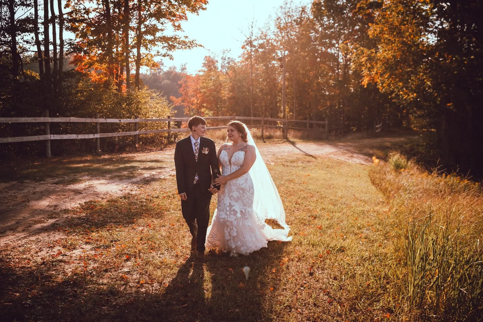 Bride Wearing Lace Fit and Flare Wedding Dress Called Hattie By Rebecca Ingram With Bride
