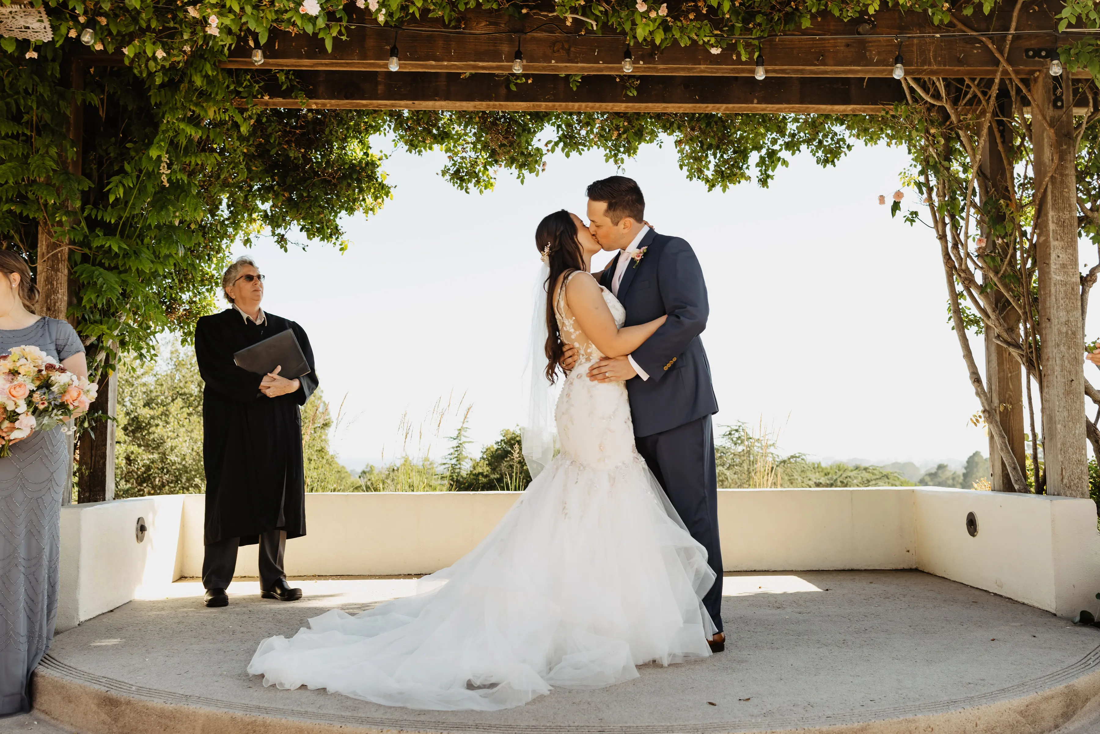 Bride Wearing Unique Trumpet Bridal Dress In Colorful Floral Lace Motifs Kenleigh By Sottero And Midgley