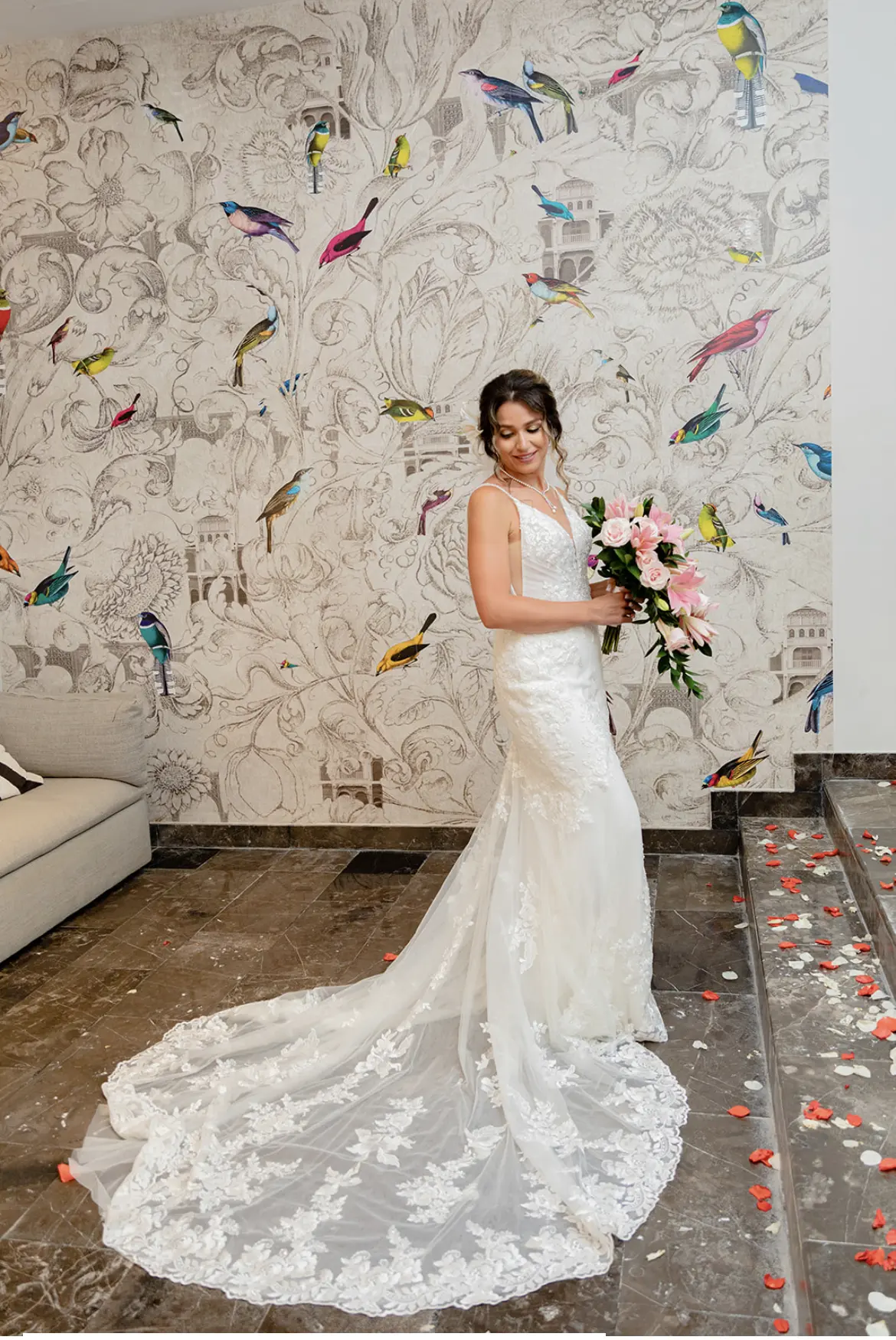 Bride Wearing Sparkly Lace Fit-And-Flare Fontaine By Maggie Sottero