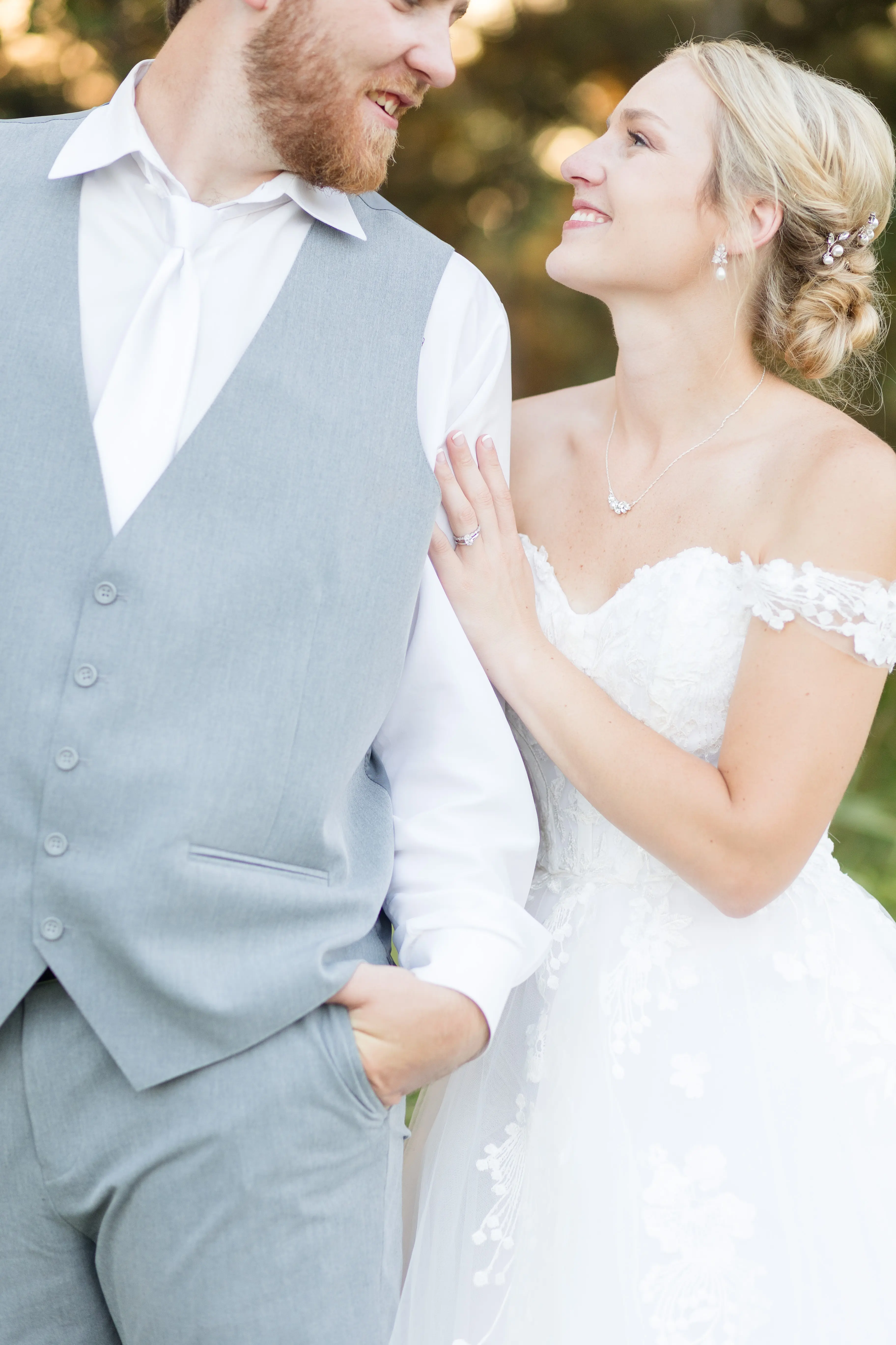 Bride Wearing Ballgown Wedding Dress Called Harlem By Maggie Sottero Looking At Groom