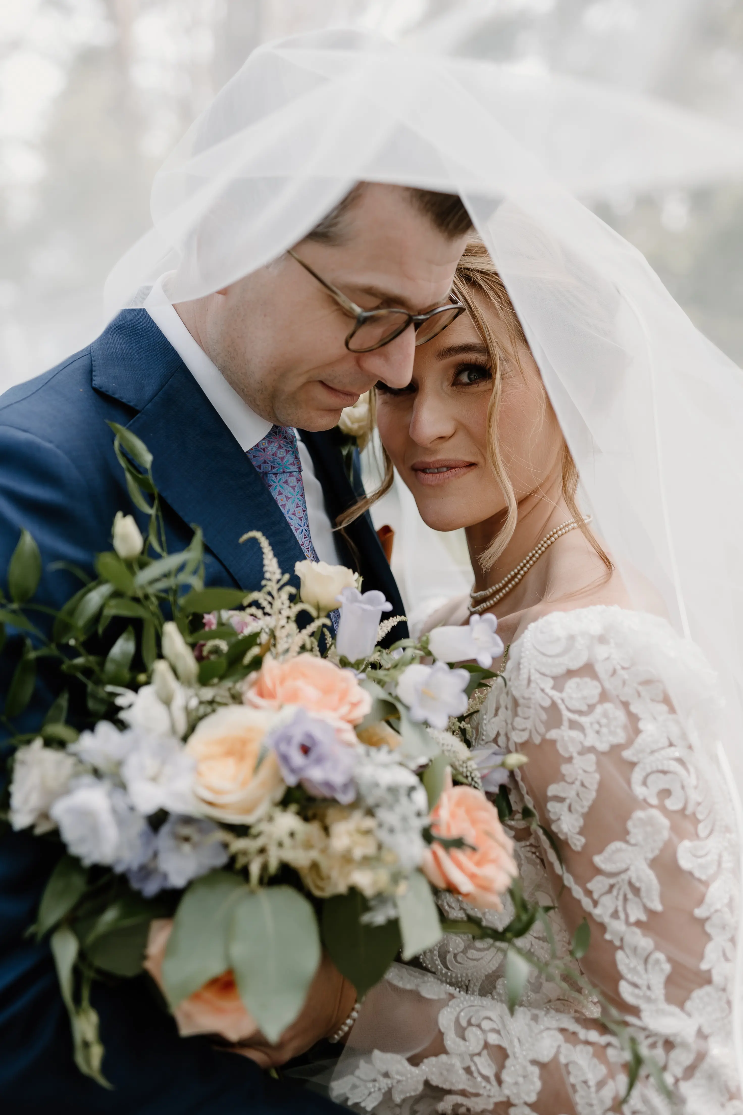 Bride Wearing Lace Mermaid Wedding Dress Called Nikki By Maggie Sottero And Groom