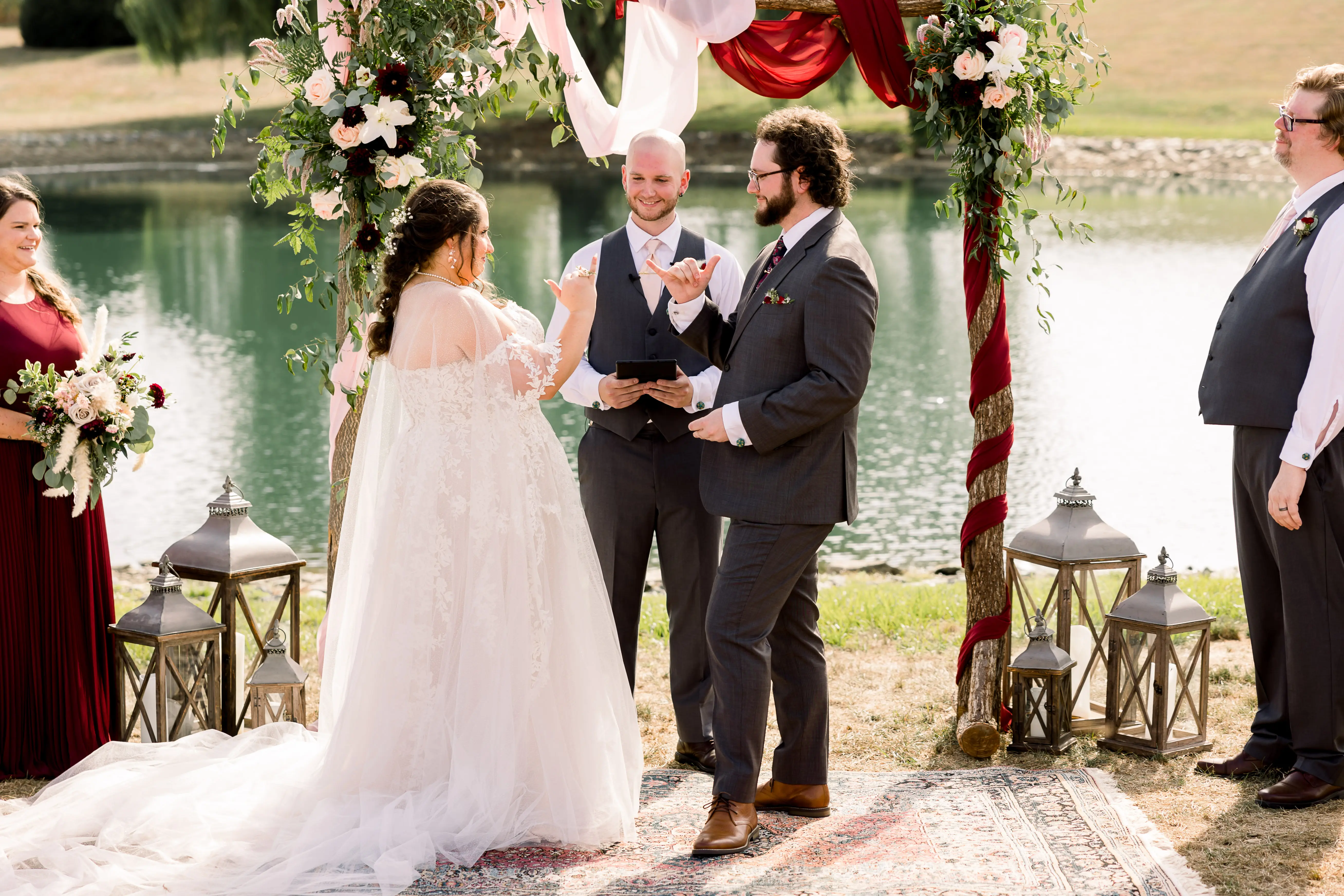 Plus Size Bride In Lace A-Line Wedding Dress Called Nora By Maggie Sottero With Groom