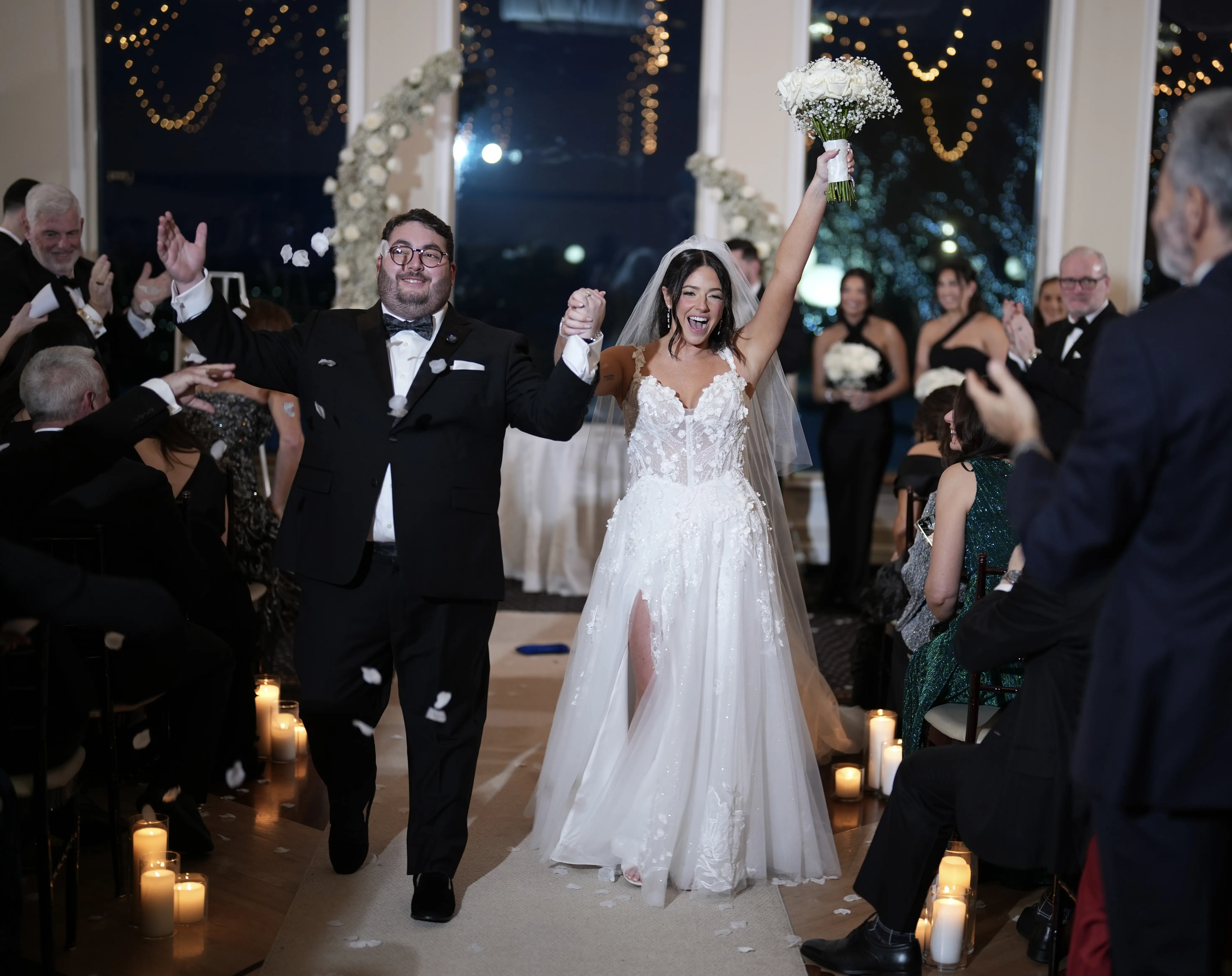 Bride Wearing Morwenna Wedding Dress By Maggie Sottero Holding Hands With Groom