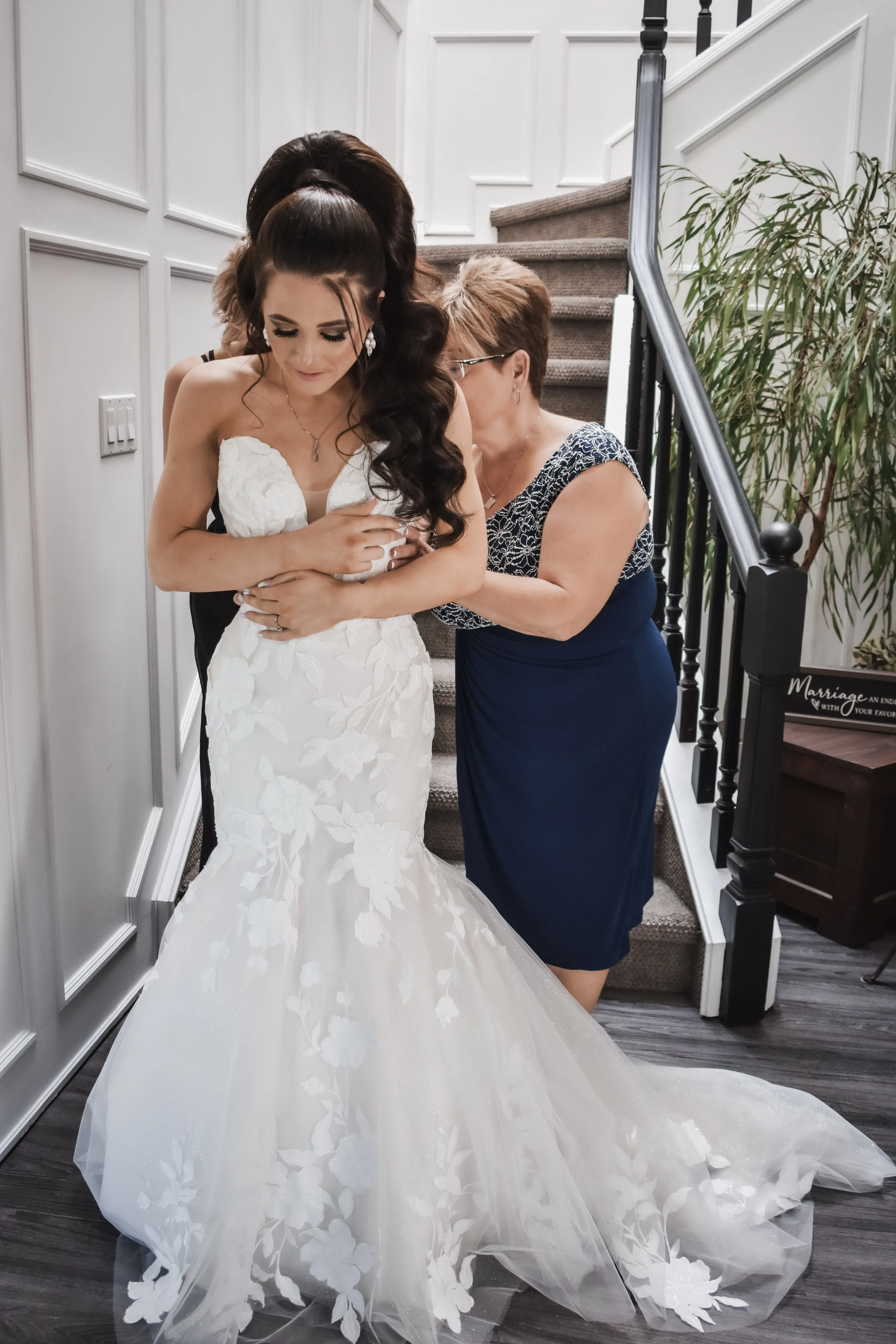 Bride Wearing Lace Mermaid Wedding Dress Called Hattie By Rebecca Ingram Getting Laced Up