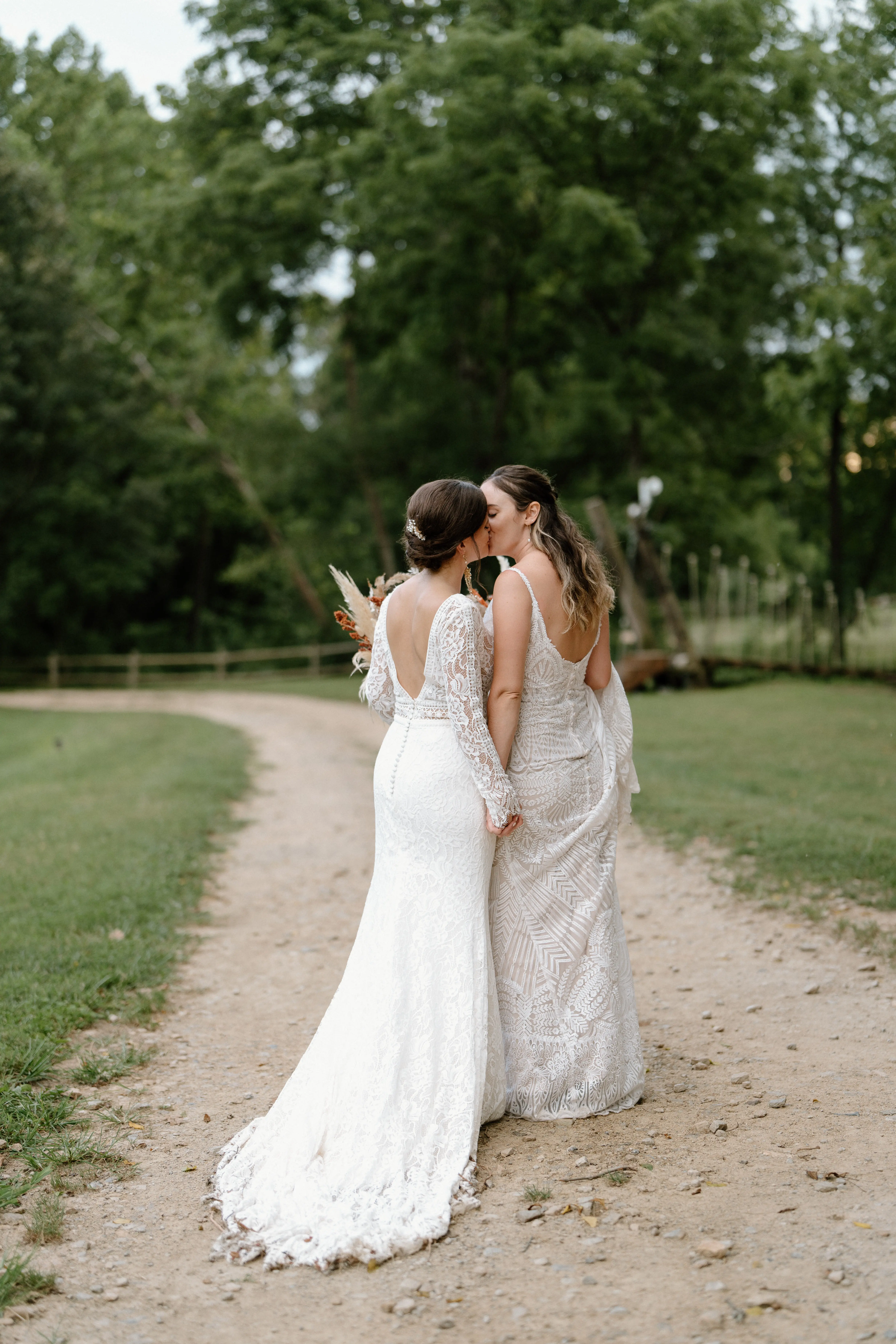 Bride With Bride Wearing Boho Lace Wedding Dress Drita By Maggie Sottero