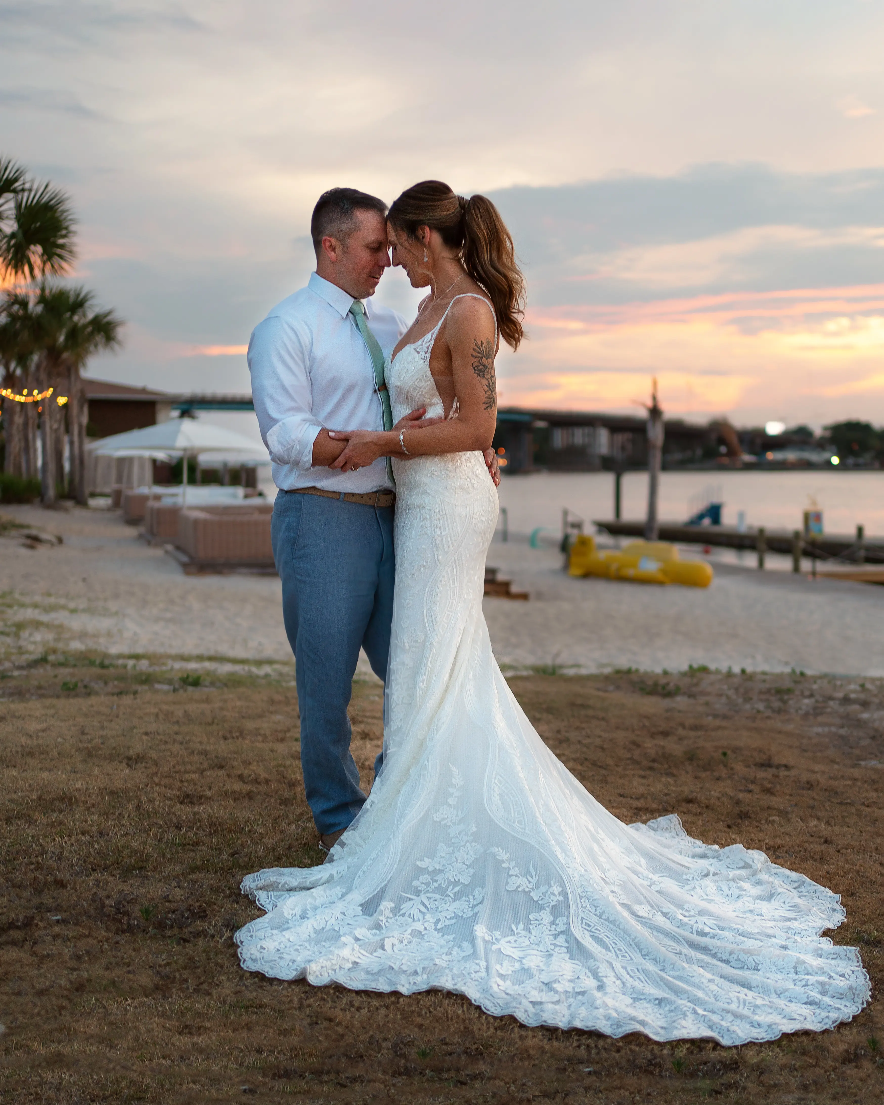 Bride In Sexy V-Back Bailey Sottero Midgley With Groom