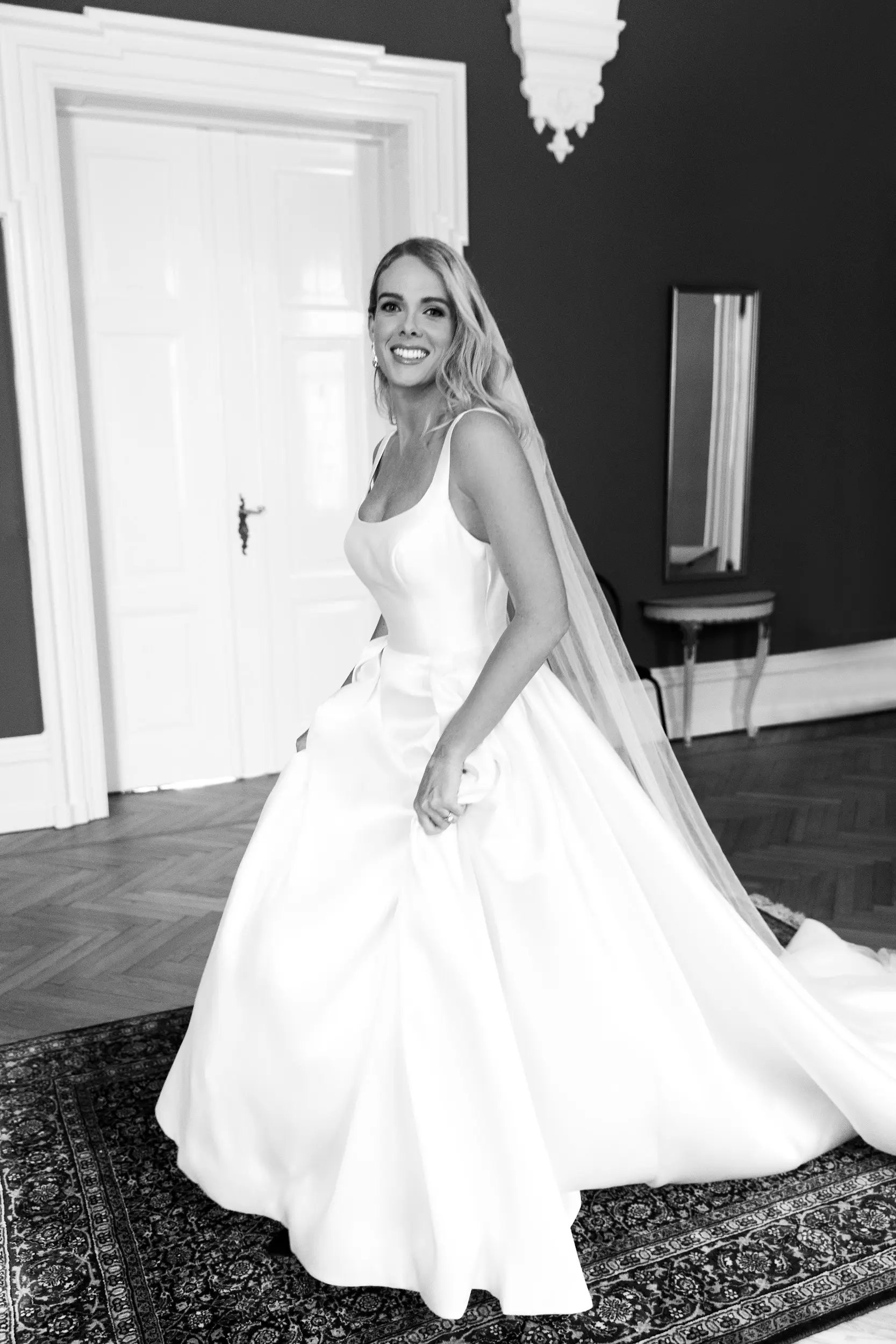 Bride Wearing Satin Ball Gown Selena By Maggie Sottero