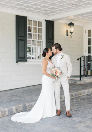 Bride In Crepe Wedding Dress Called Carmen By Rebecca Ingram