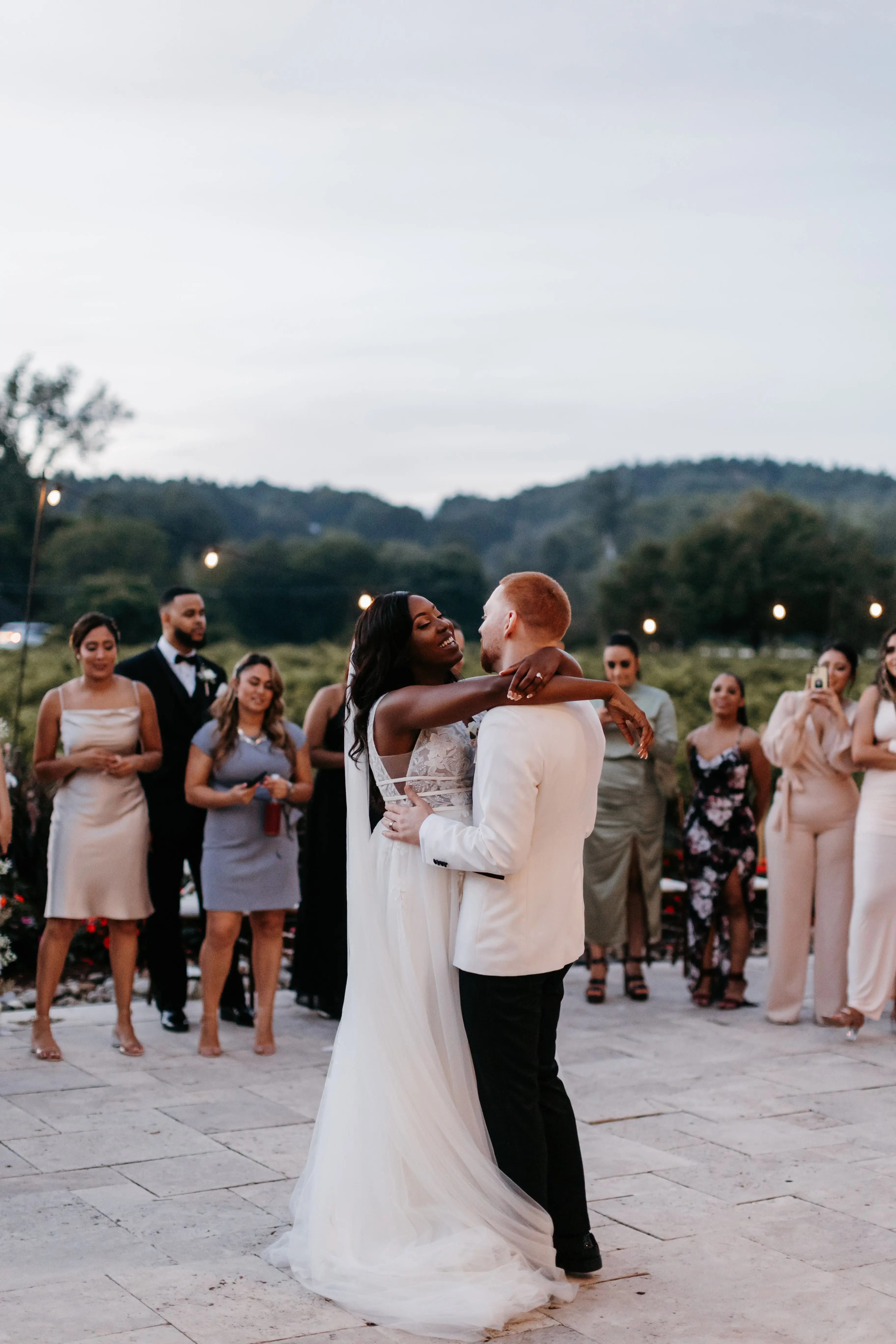Groom With Bride Wearing Lace A-line Raelynn By Rebecca Ingram
