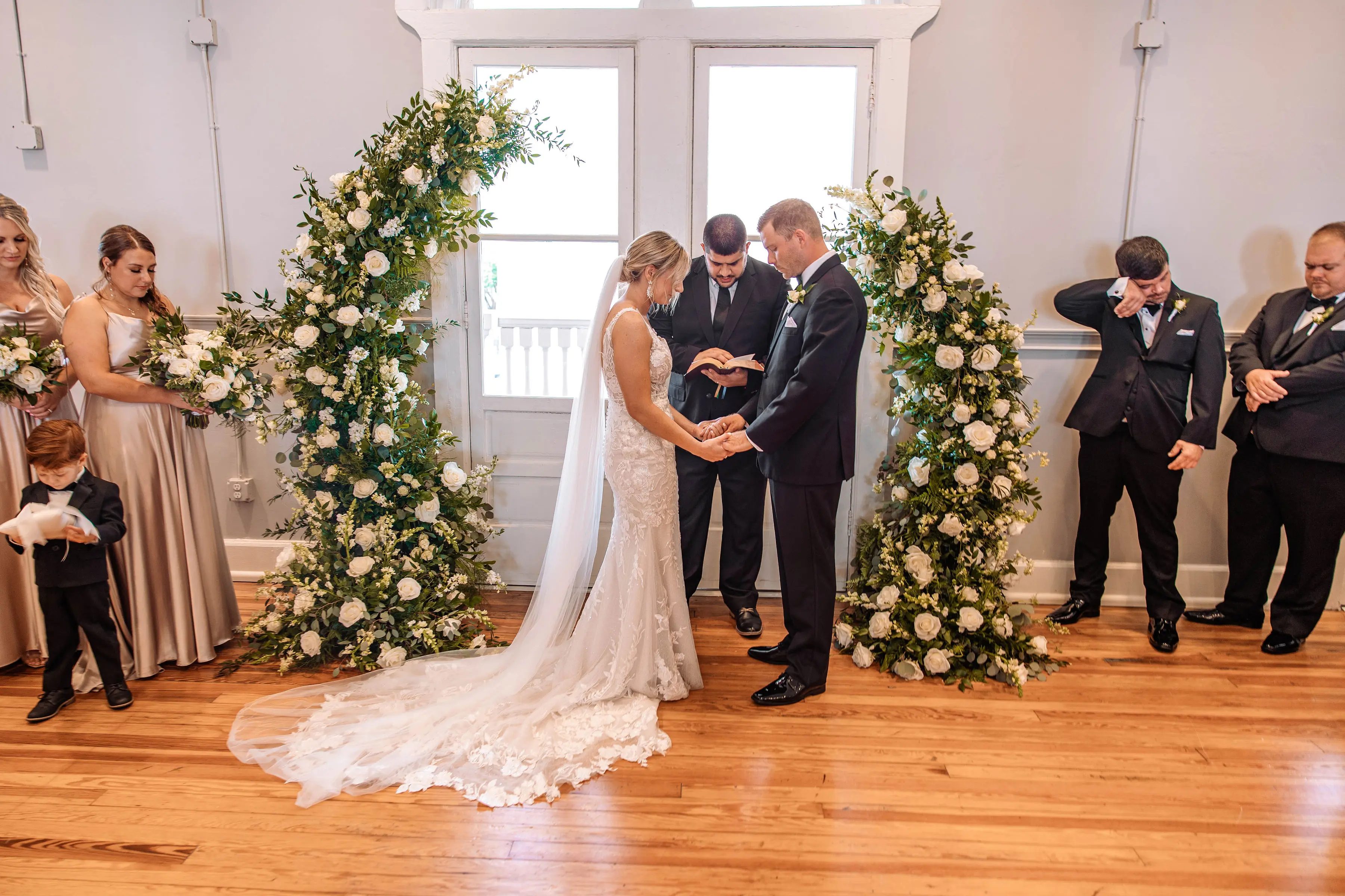 Bride In Nature-Inspired Square Neck Albany Maggie Sottero With Guests