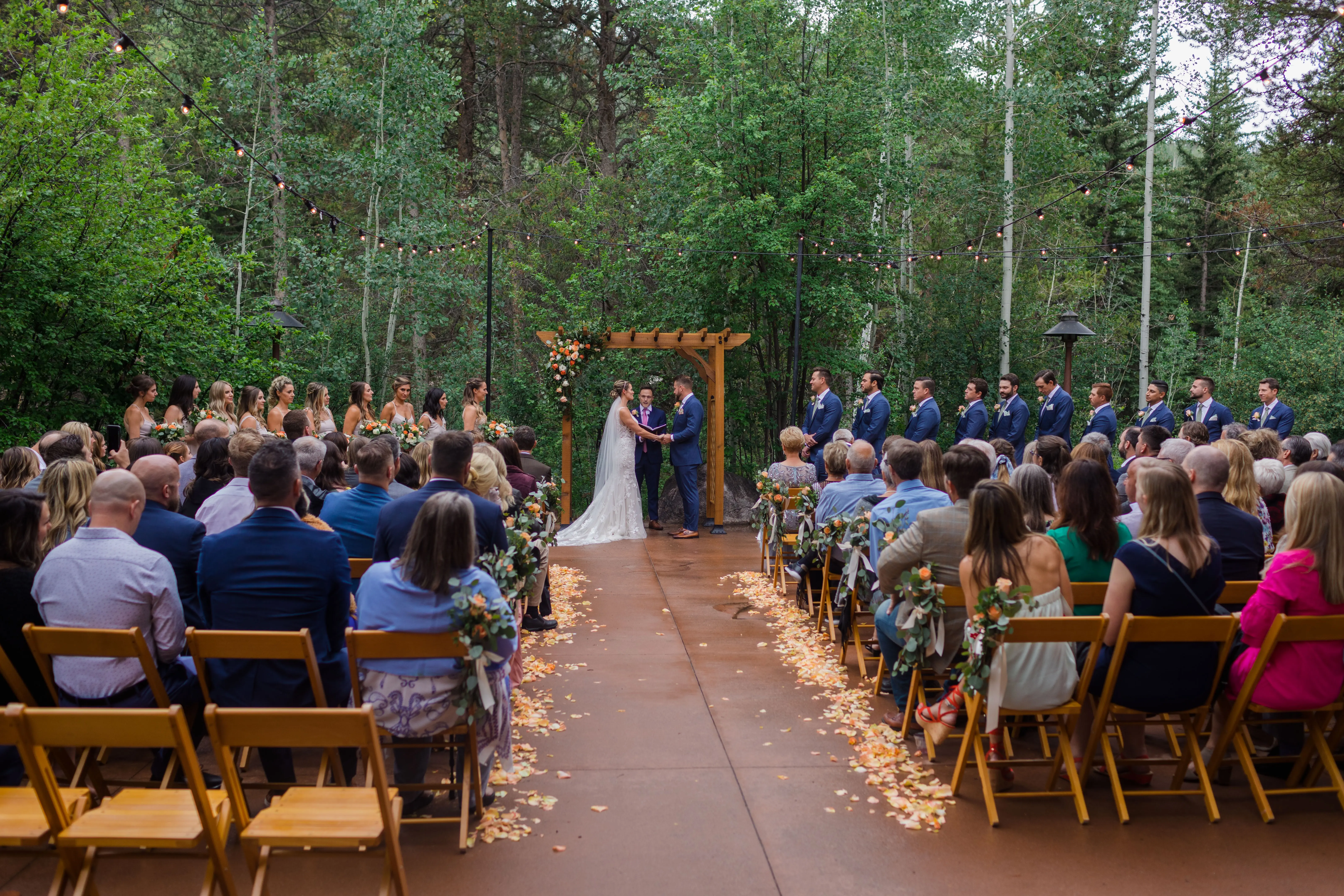 Bride and groom saying their vows during ceremony.