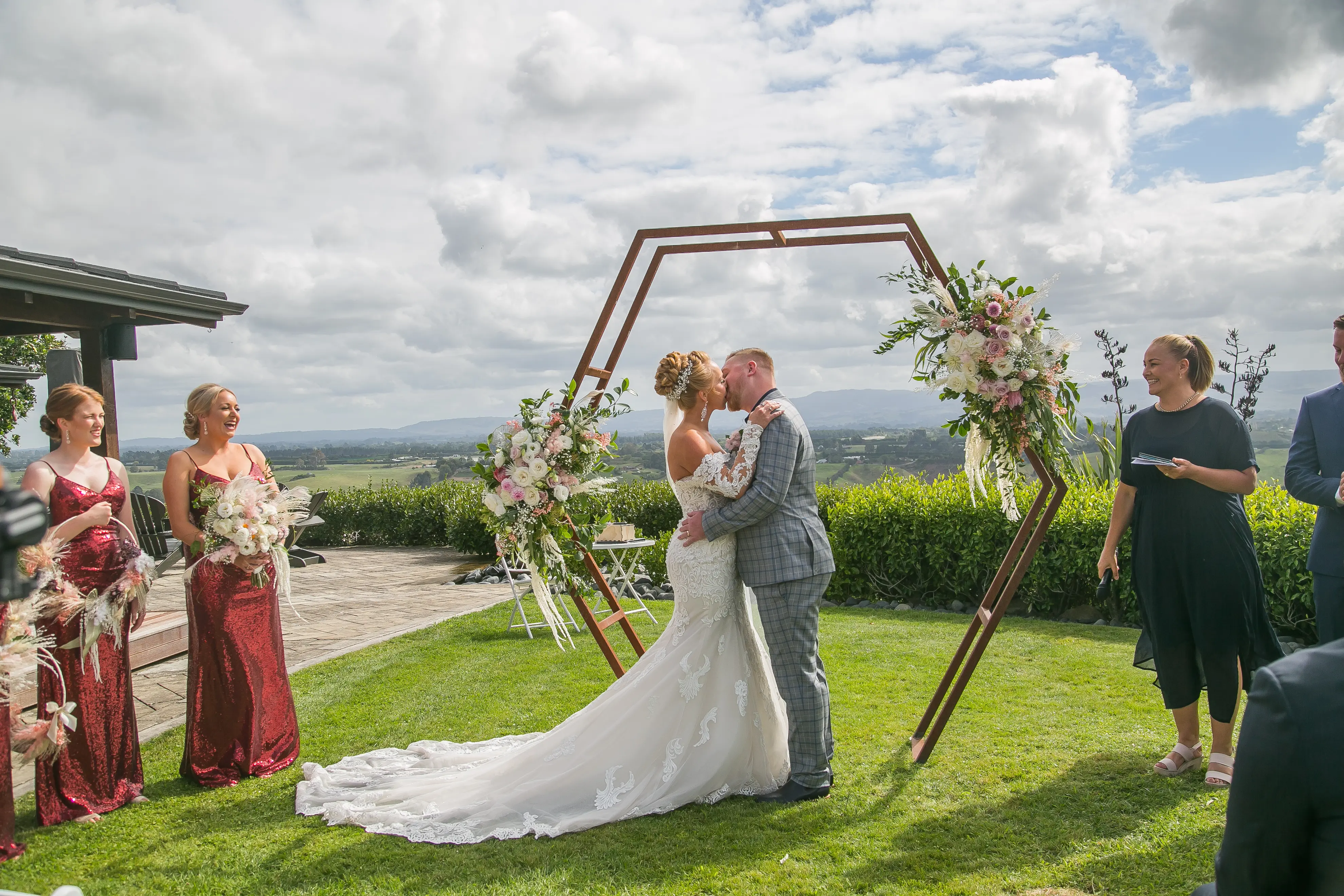 Bride In Lace Off The Shoulder Wedding Dress Called Fiona By Maggie Sottero