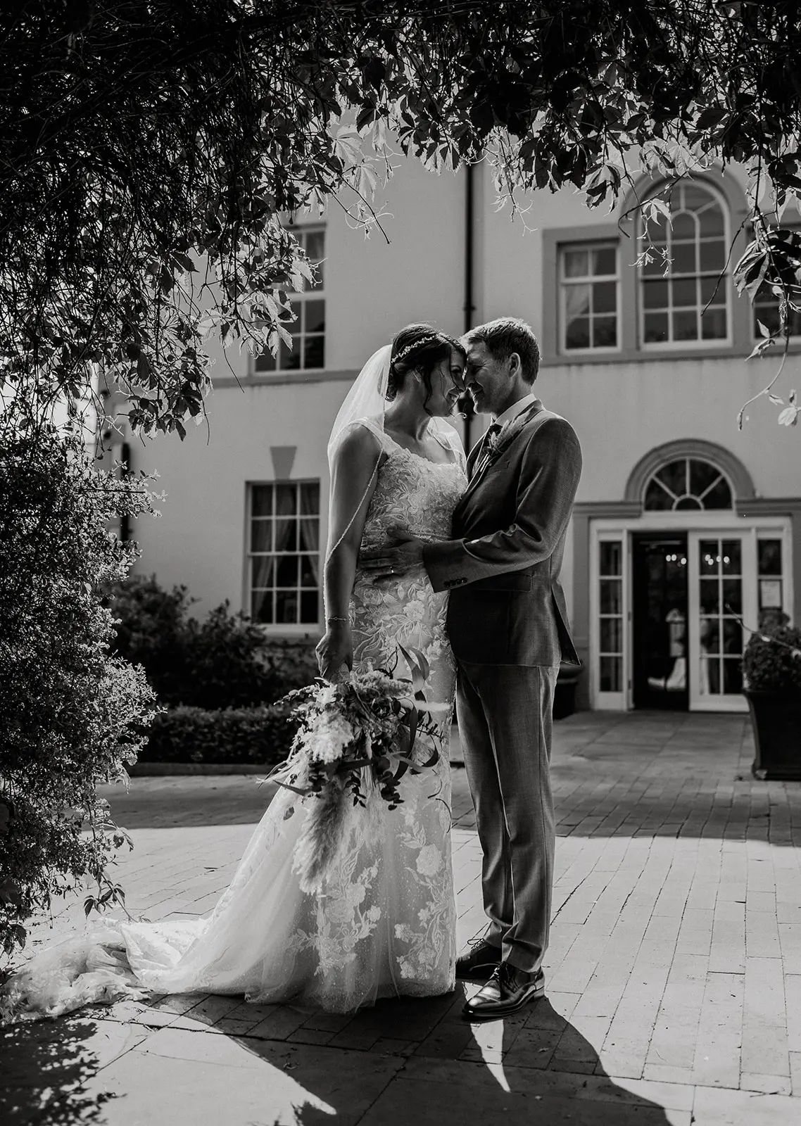 Bride In Square Neck Sheath Albany Maggie Sottero With Groom