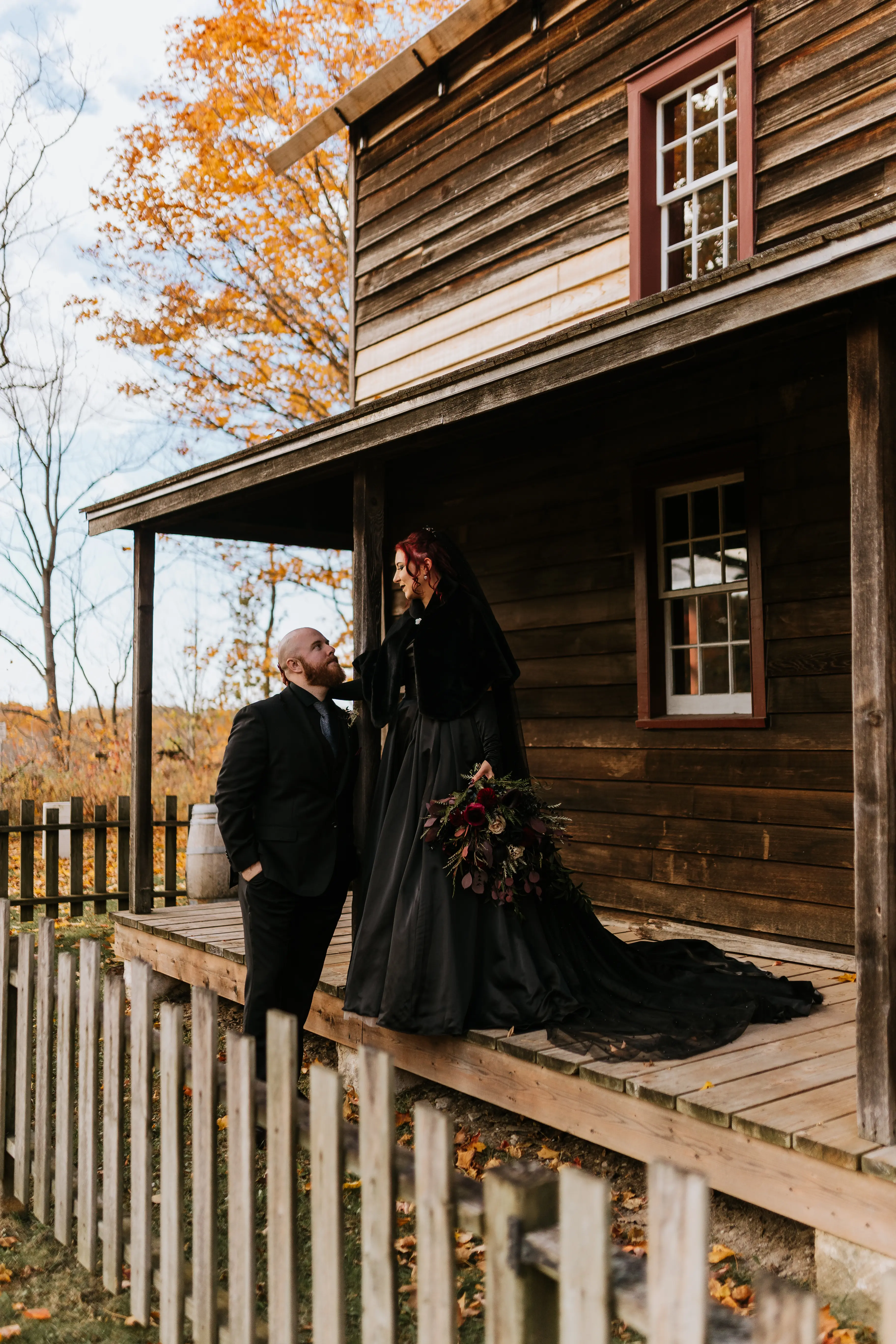 Bride Wearing Black Aline Wedding Dress Called Scarlet By Maggie Sottero With Groom