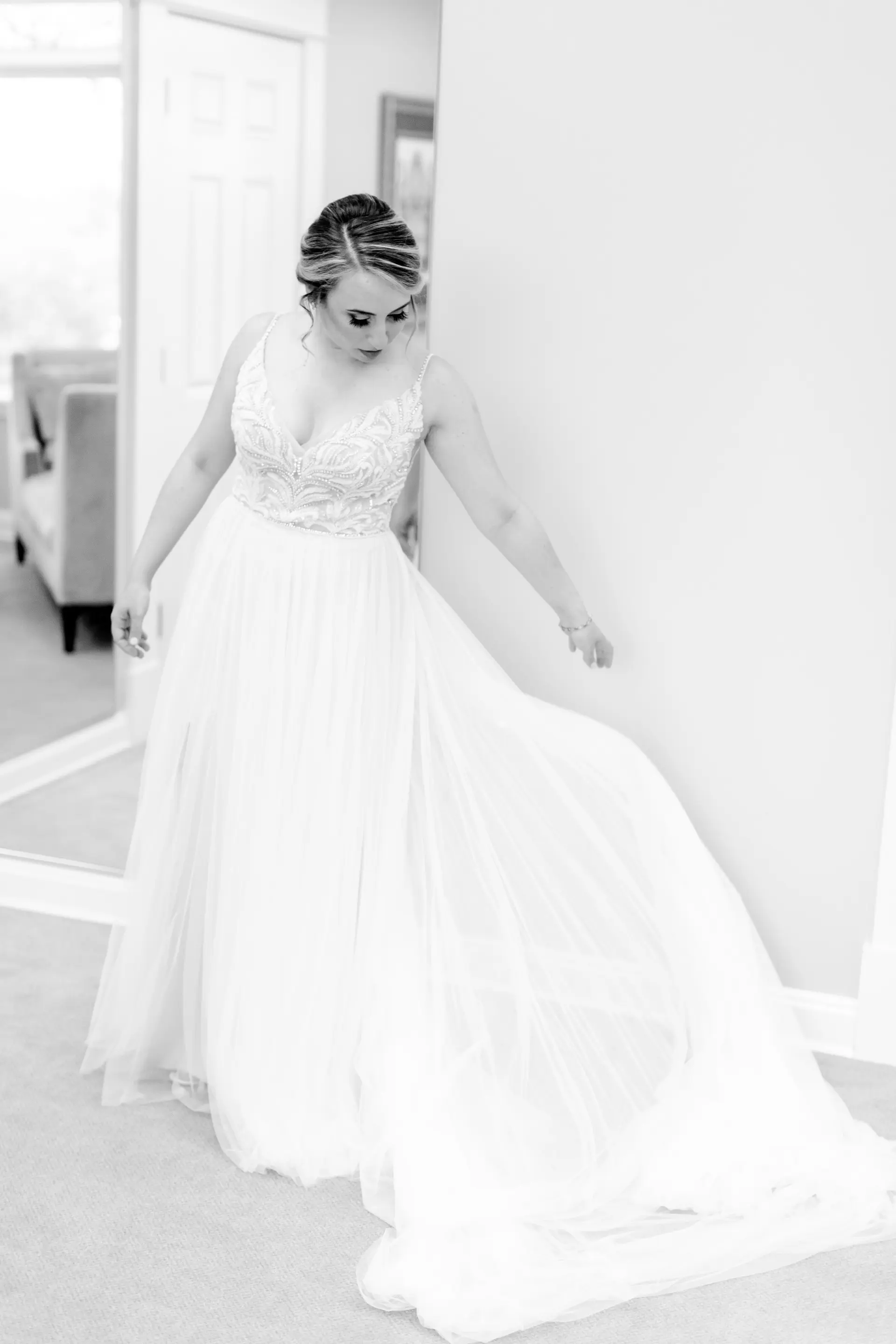 Real Bride wearing a-line wedding dress called Charlene by Maggie Sottero.