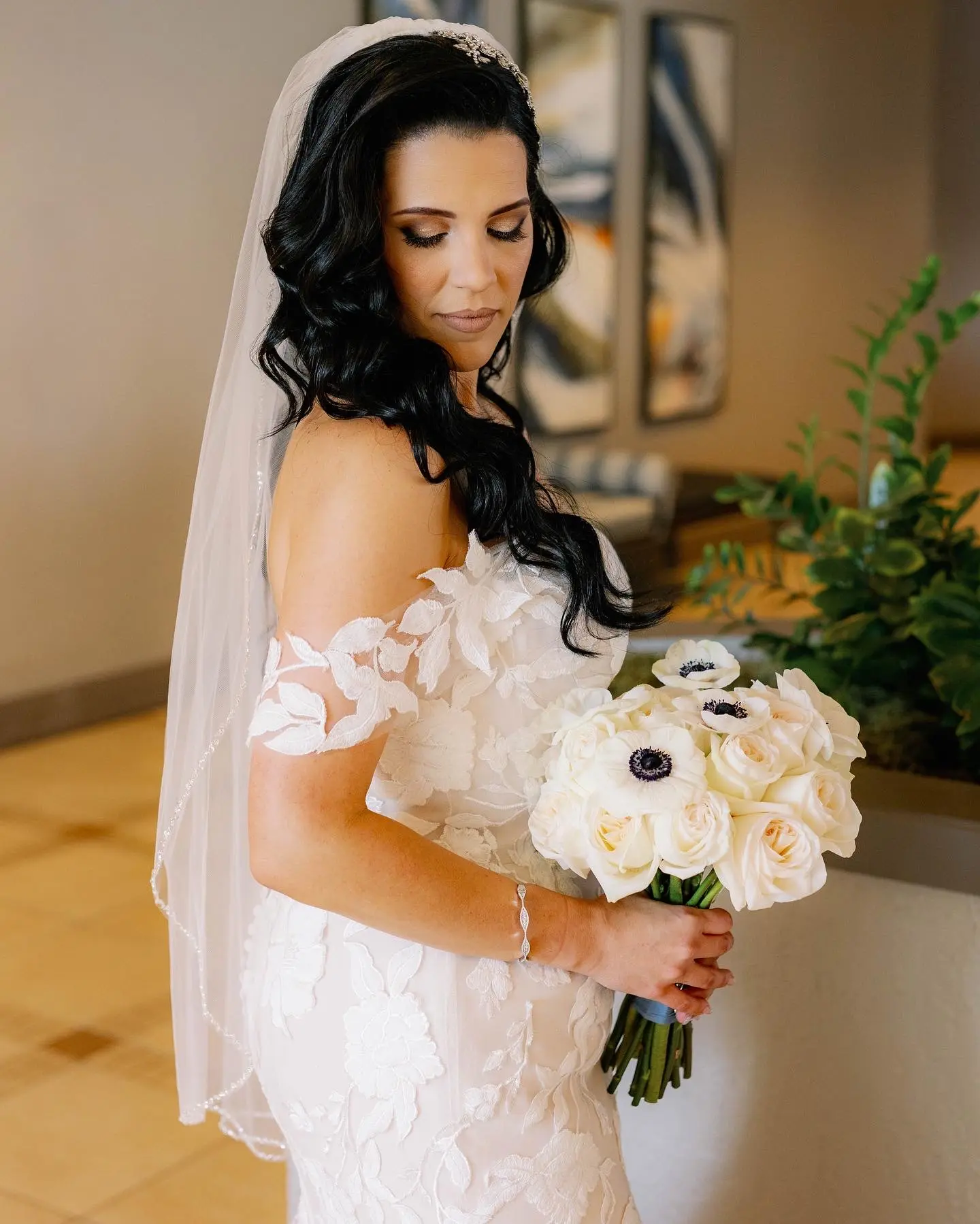 Bride Wearing Lace Mermaid Wedding Gown Called Hattie By Rebecca Ingram