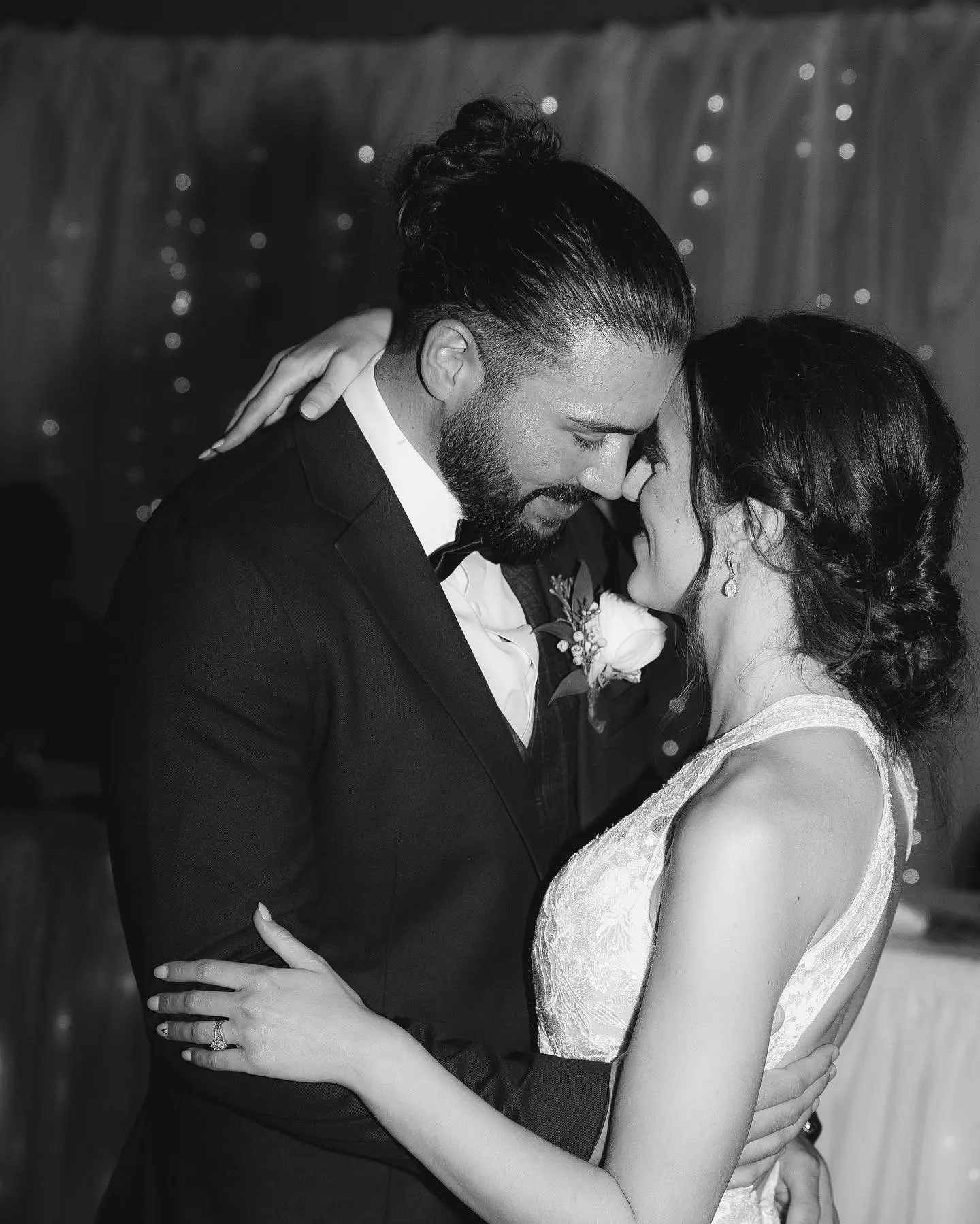 Groom With Bride Wearing Boho Wedding Dress With Keyhole Back Elizabetta By Rebecca Ingram