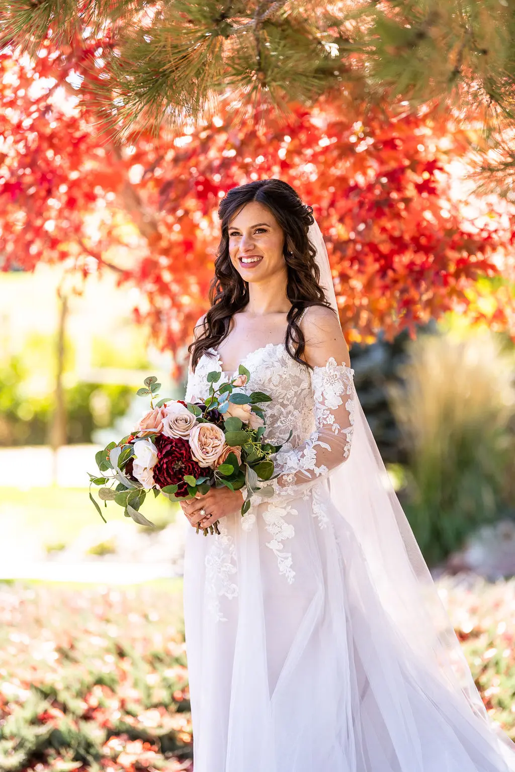 Bride wearing boho A-line wedding dress