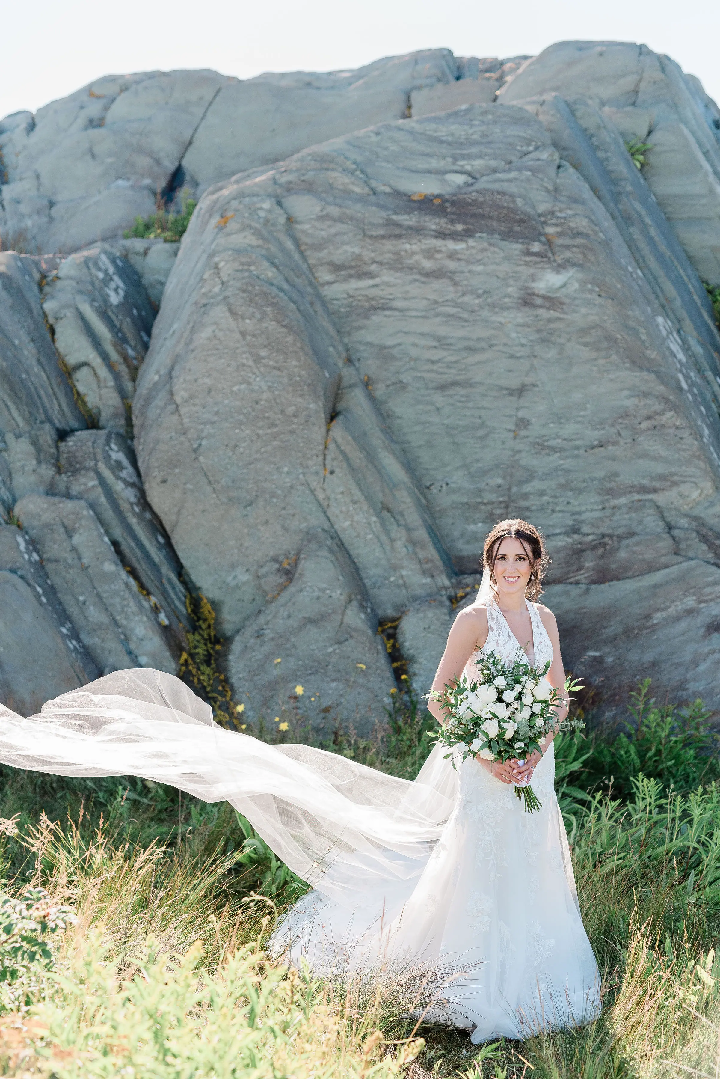 Bride Wearing Boho Wedding Dress With Keyhole Back Elizabetta By Rebecca Ingram