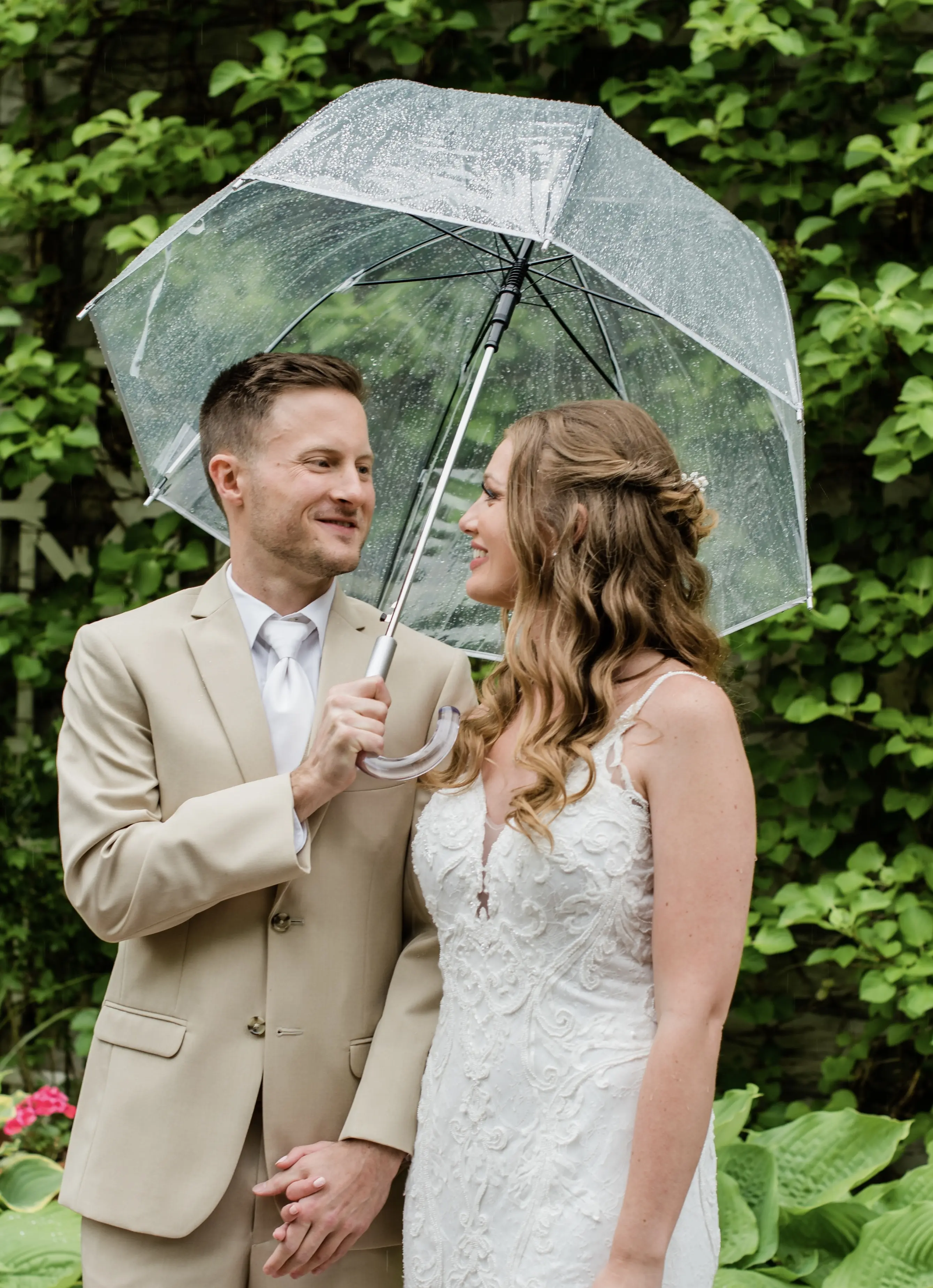 Groom With Bride Wearing Lace Mermaid Wedding Dress Esther By Maggie Sottero