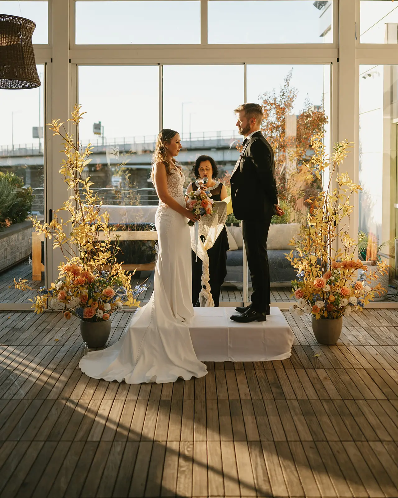 Bride Lace Crepe Wedding Dress Called Alda By Rebecca Ingram With Groom