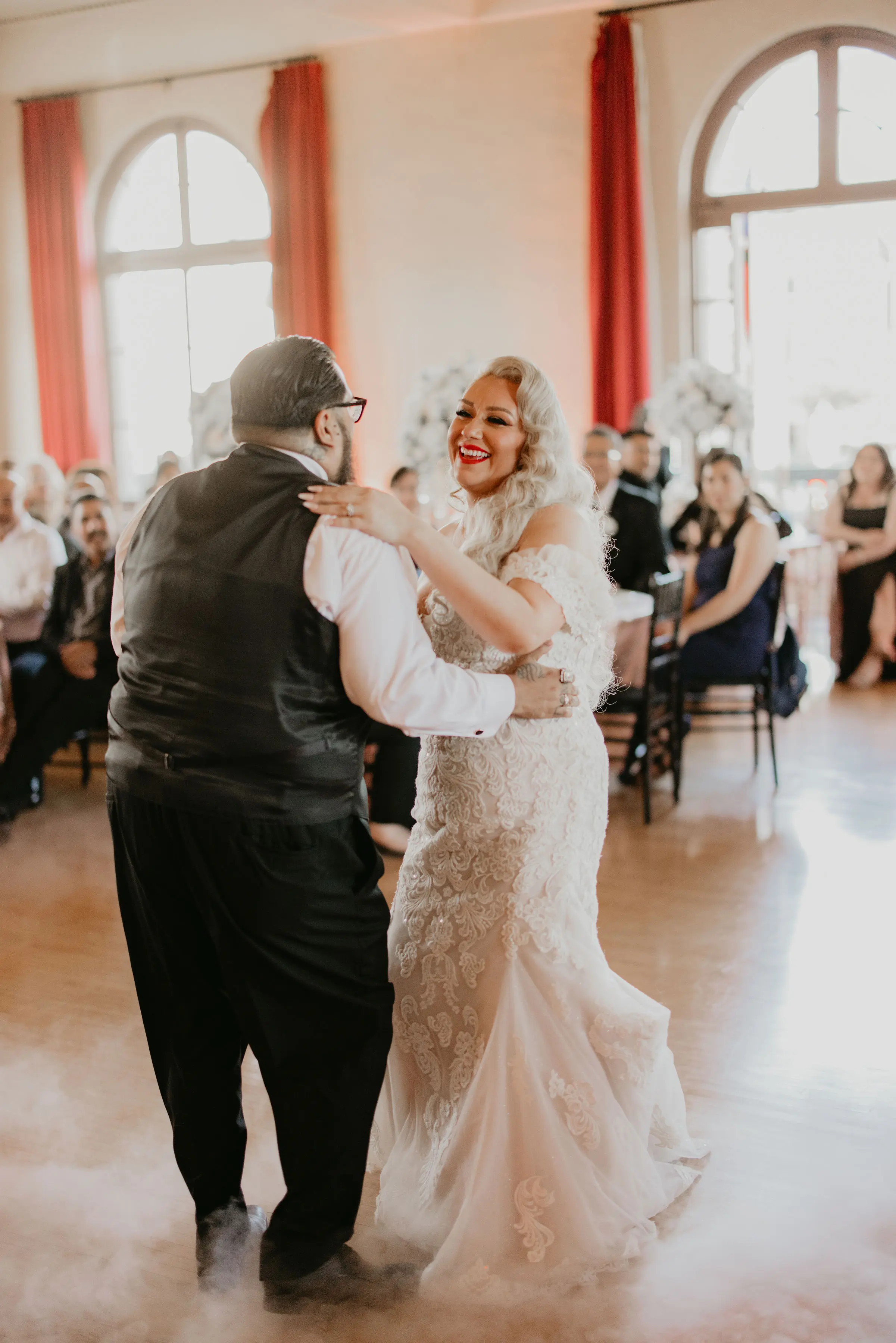 Bride Wearing Sexy Lace Wedding Dress Called Fiona By Maggie Sottero Dancing With Groom