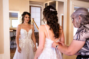 Bride wearing boho A-line wedding dress