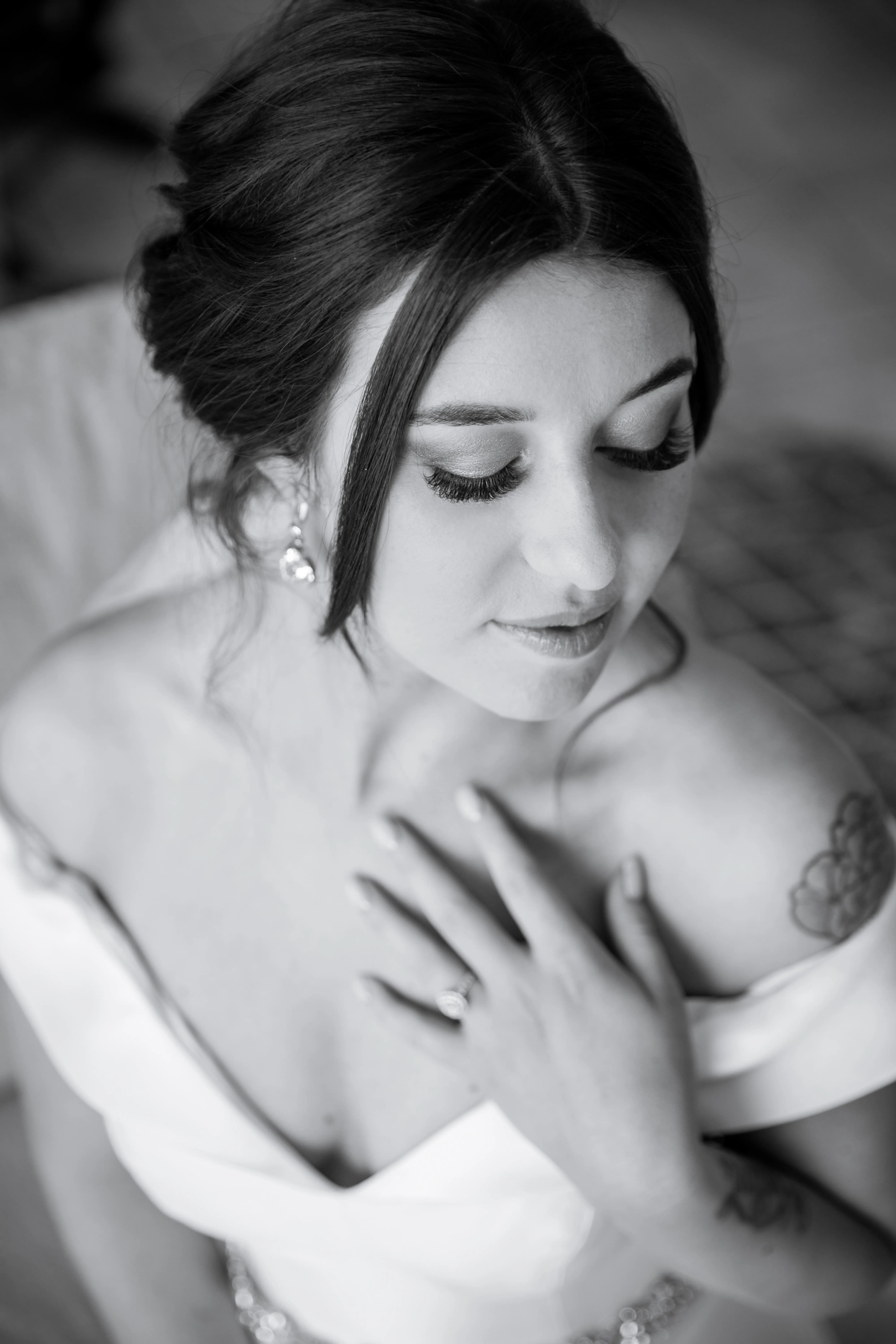 Bride Wearing Simple Classic Wedding Gown Called Josie By Rebecca Ingram