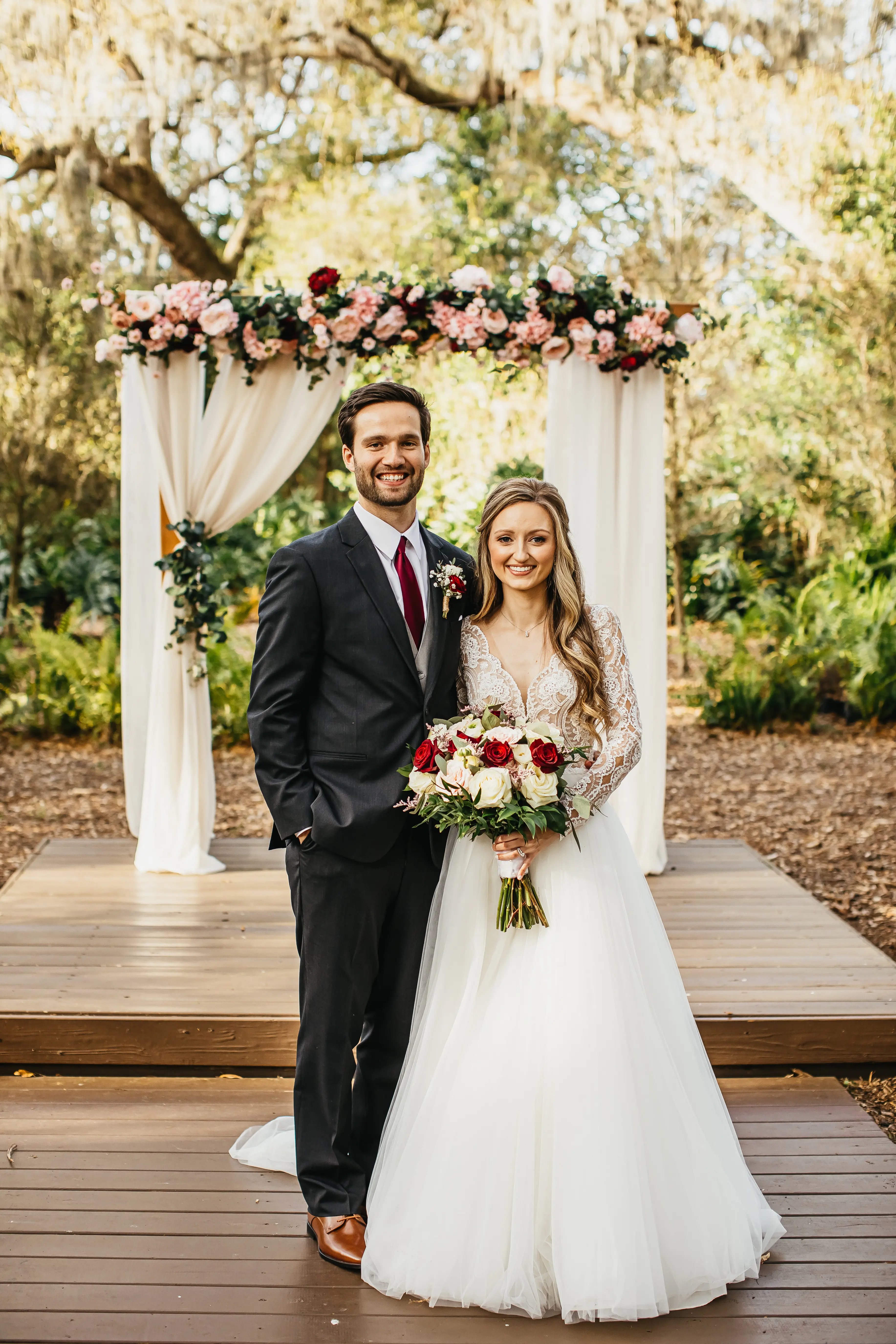 Groom With Bride Wearing Romantic Long Sleeved Ball Gown Mallory Dawn By Maggie Sottero