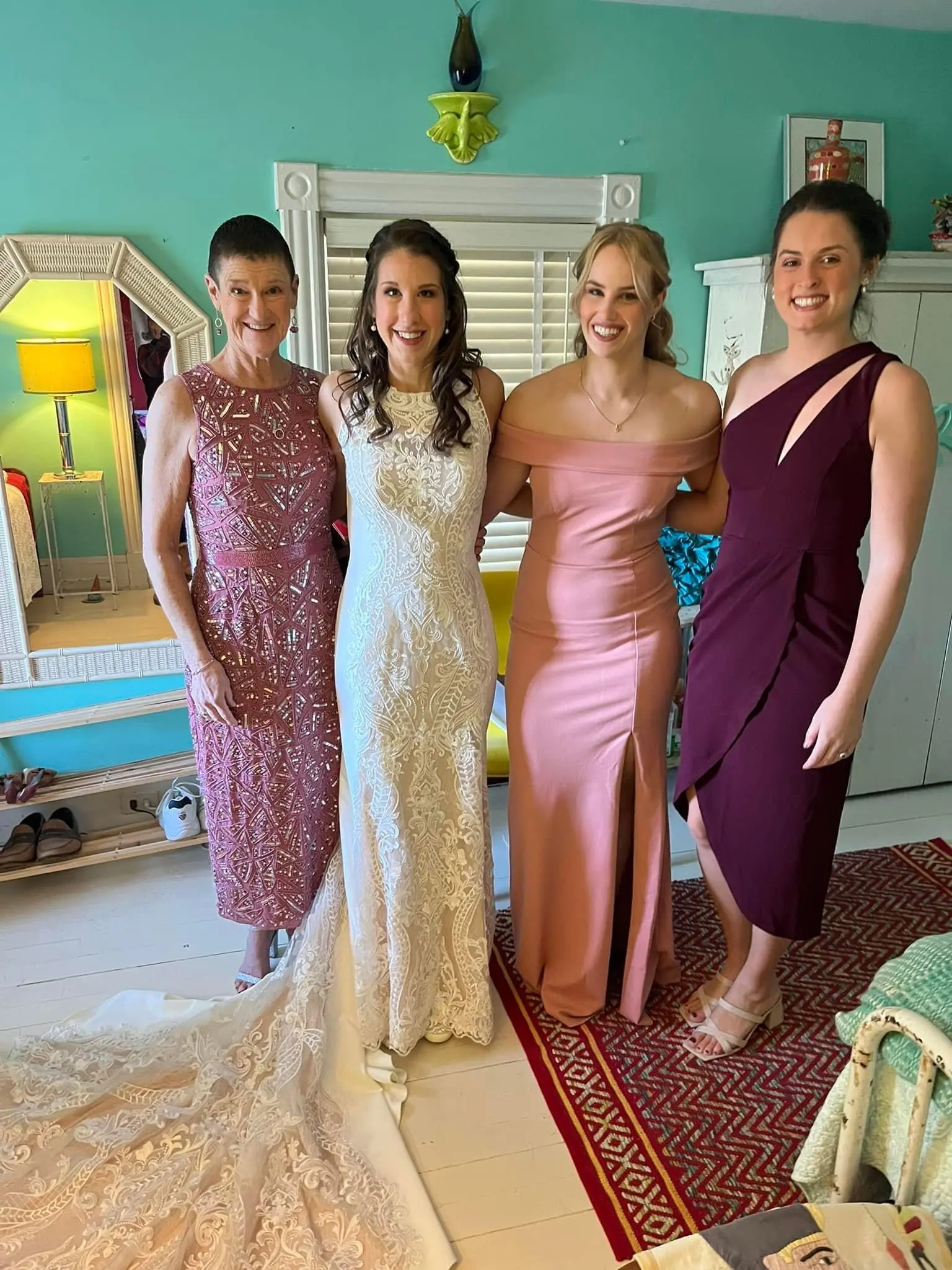 Real Bride in Halter Fit-and-Flare Crepe Wedding Dress with Layers of Sheer Lace and Lace Motifs Called Kevyn by Sottero & Midgley