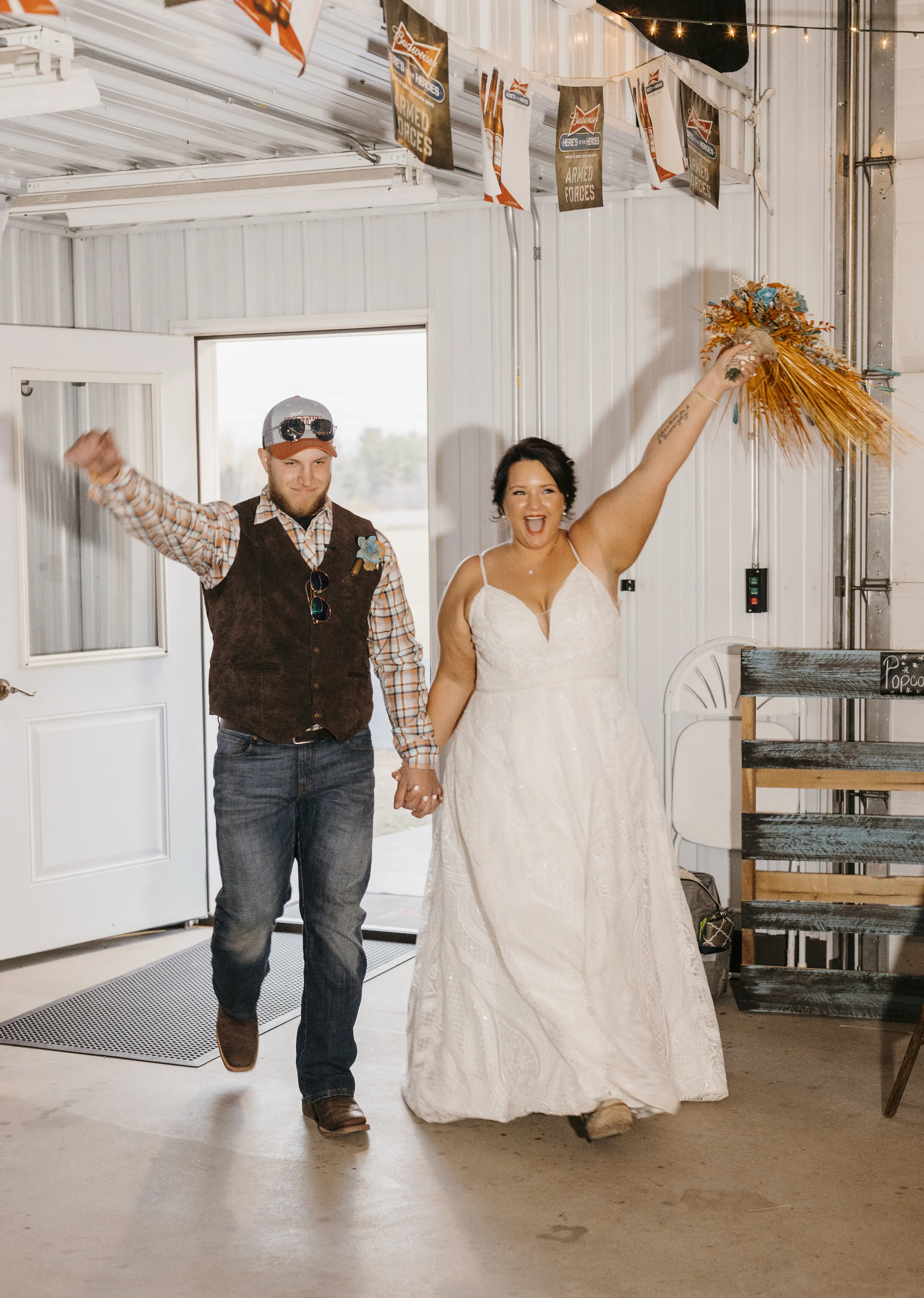 Groom Holding Hands with Bride in Dreamy Boho Princess A-Line Wedding Dress Called Roxanne by Sottero & Midgley