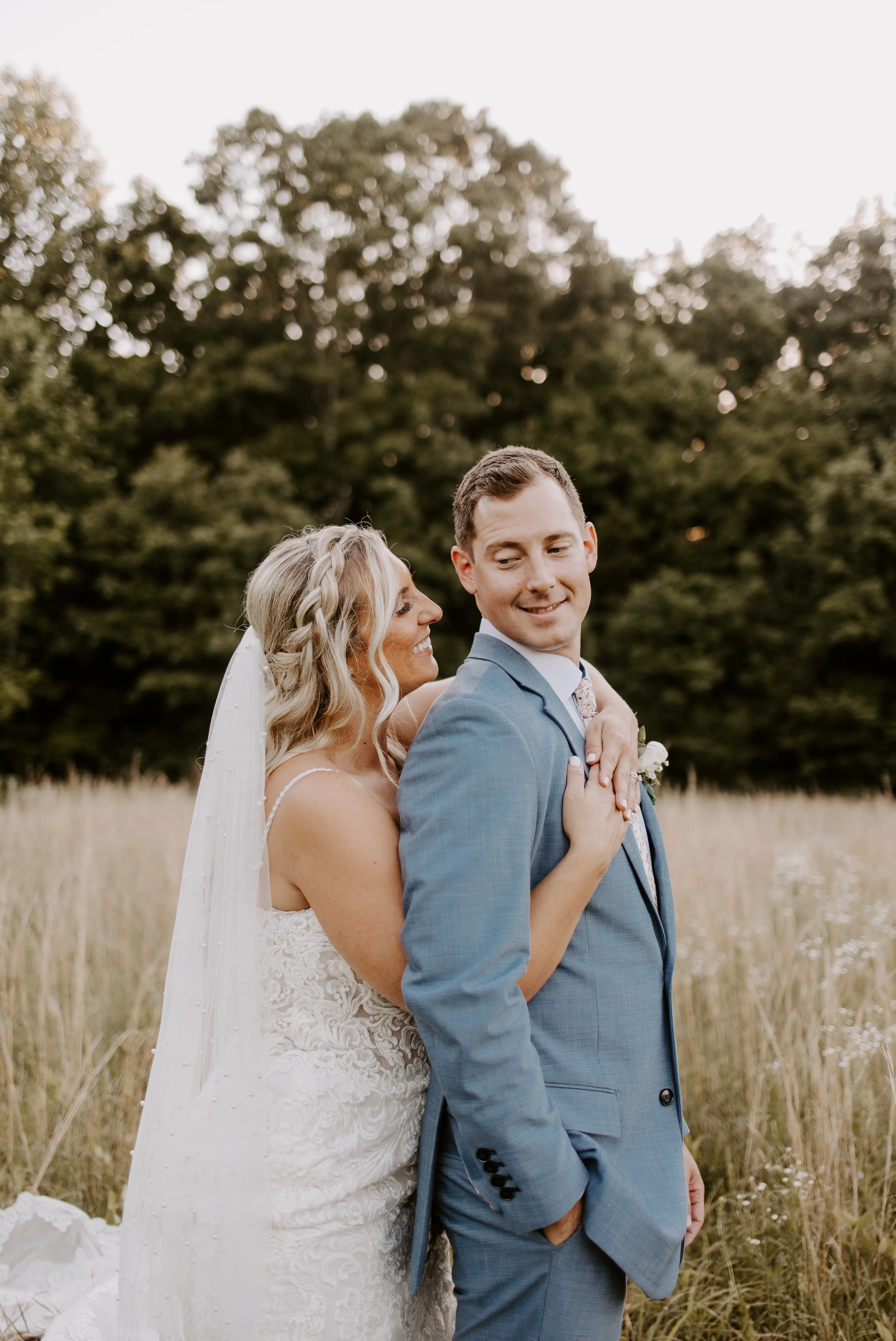 Groom With Bride Wearing Sparkly Lace Fit-And-Flare Fiona By Maggie Sottero