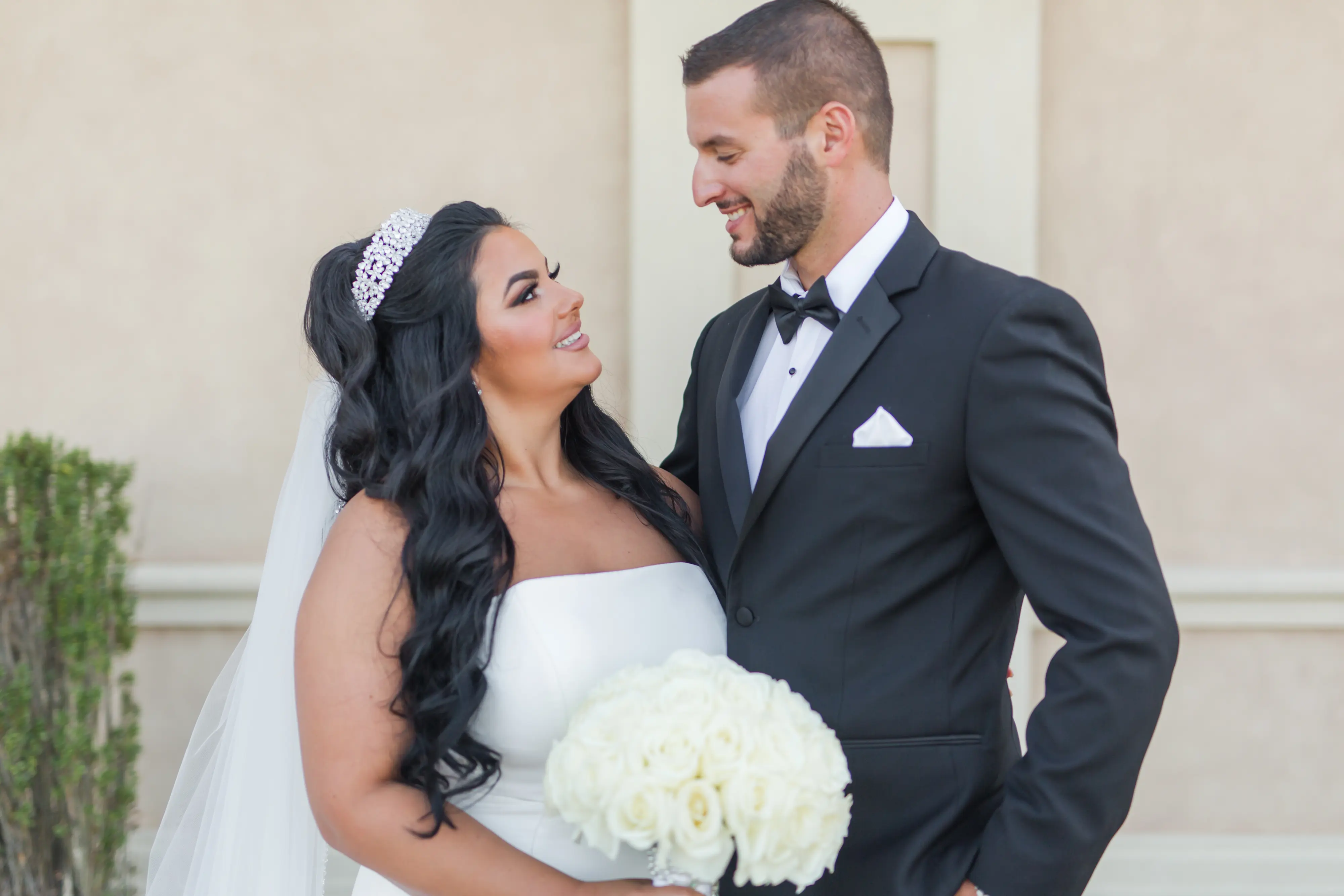 Bride Wearing Simple Mermaid Wedding Dress Called Holden By Sottero And Midgley Looking At Groom