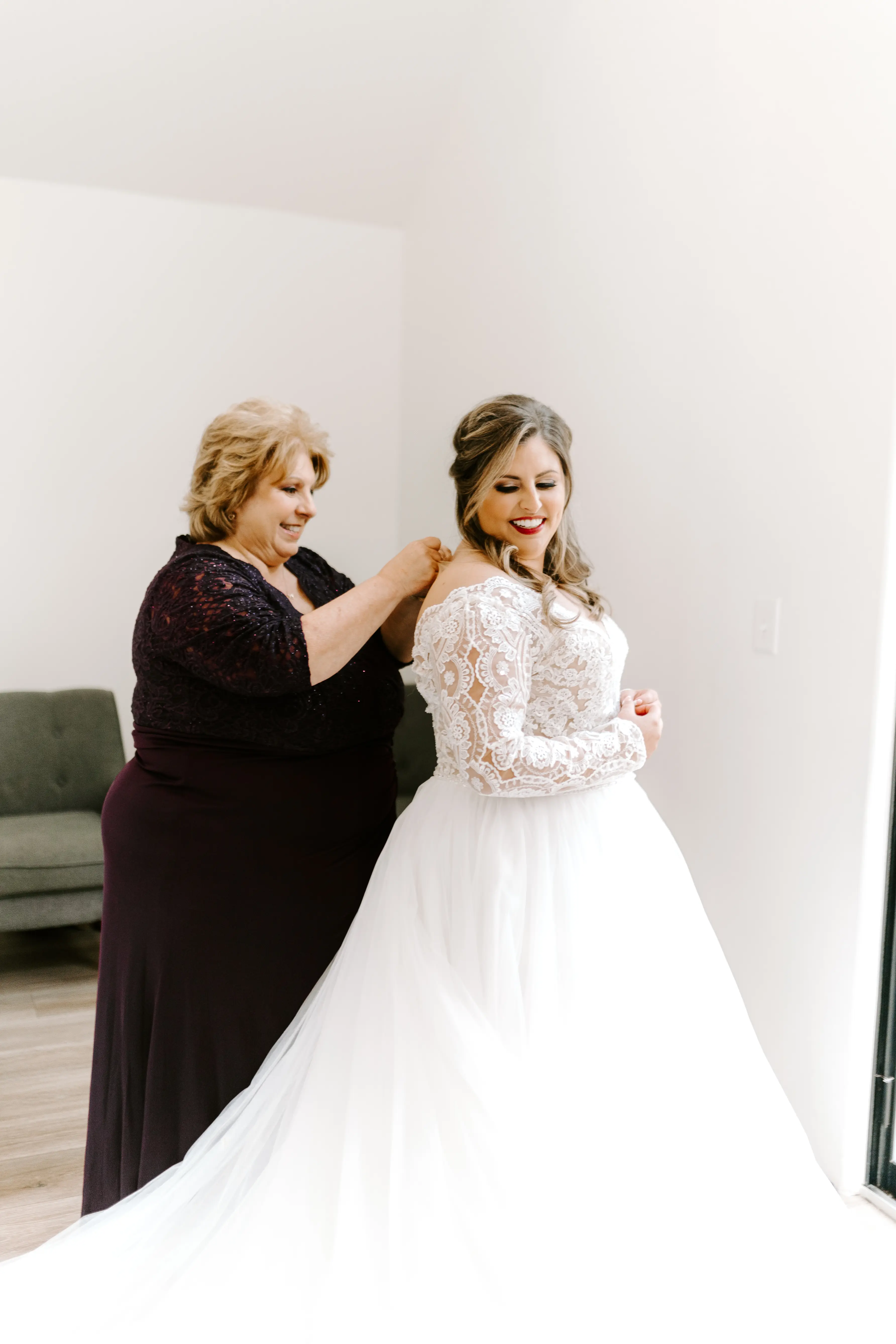 Bride Wearing Princess Wedding Dress Called Mallory Dawn By Maggie Sottero Getting Ready With Her Mom