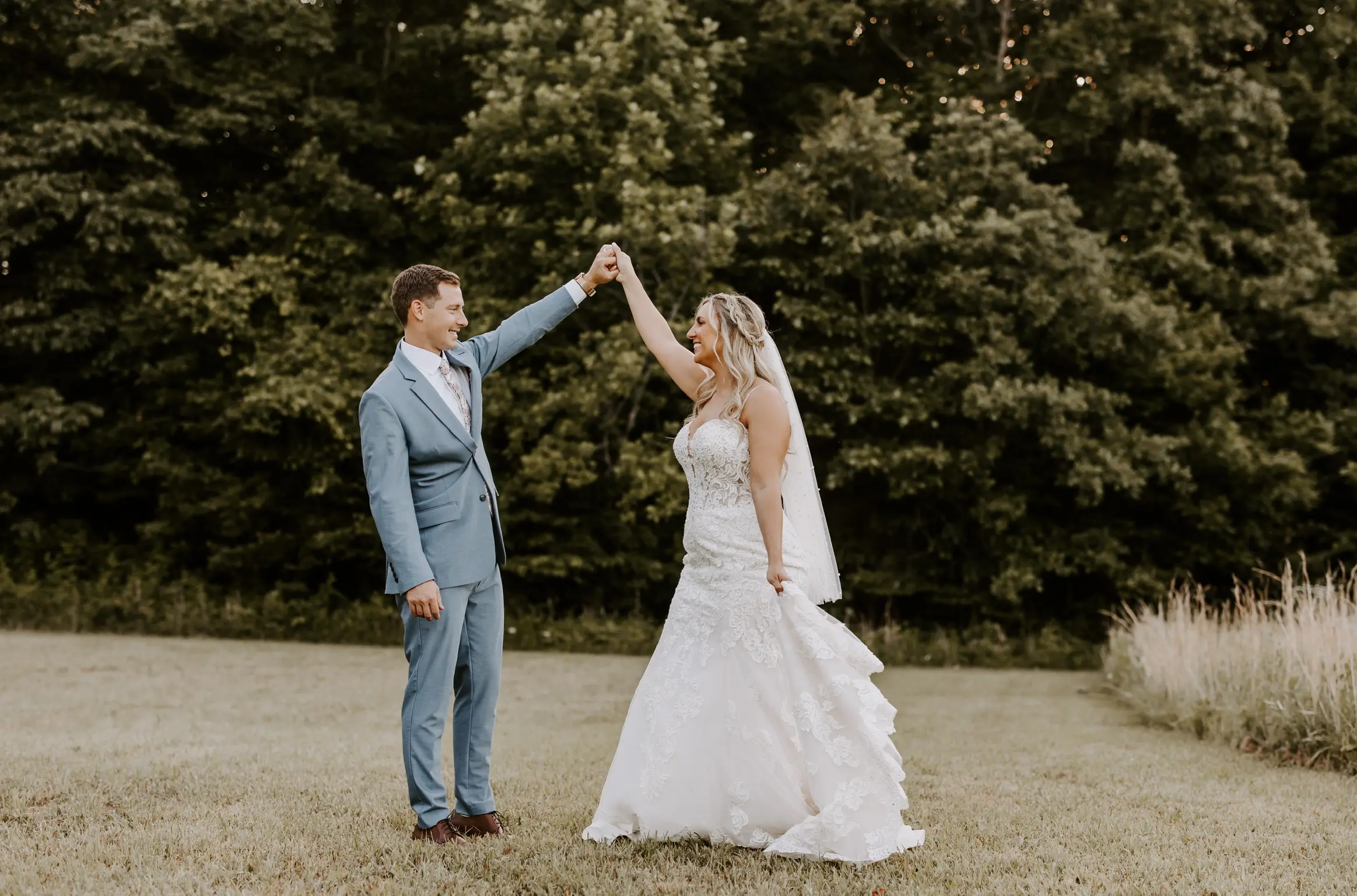 Groom With Bride Wearing Sparkly Lace Fit-And-Flare Fiona By Maggie Sottero