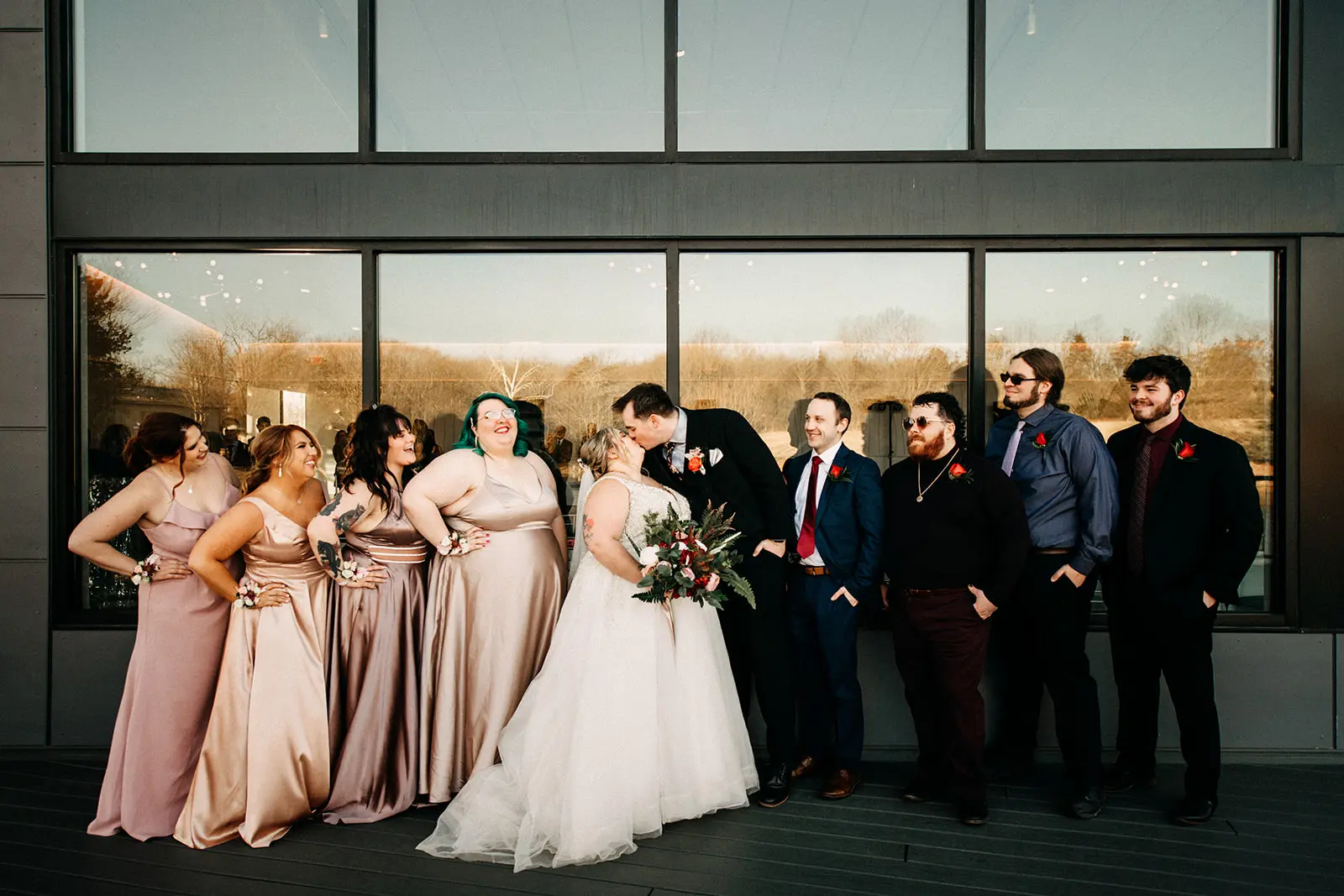 Wedding Party with Bride in Ball Gown Wedding Dress Named Talia By Maggie Sottero