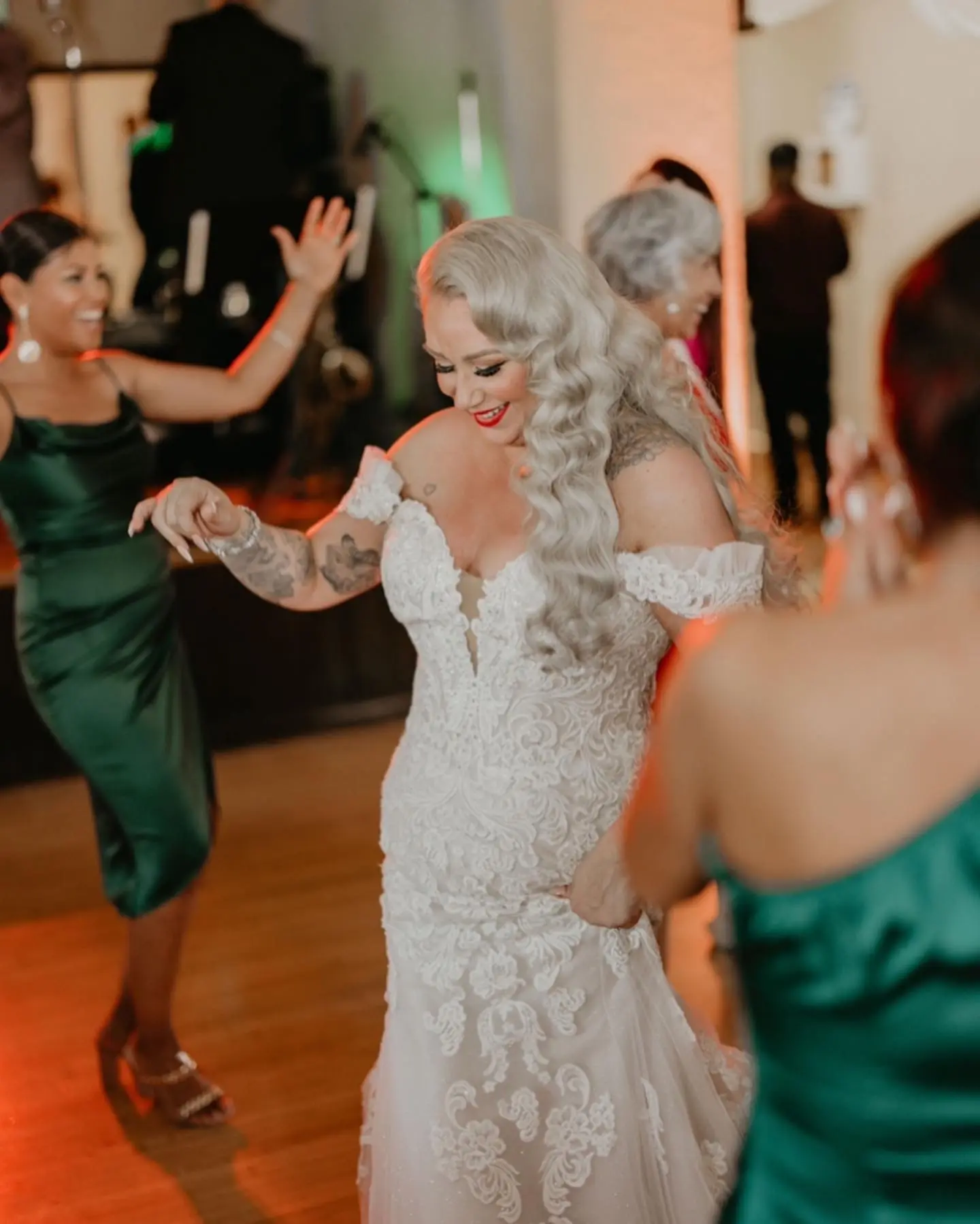 Bride Wearing Sexy Lace Wedding Dress Called Fiona By Maggie Sottero Dancing At The Reception